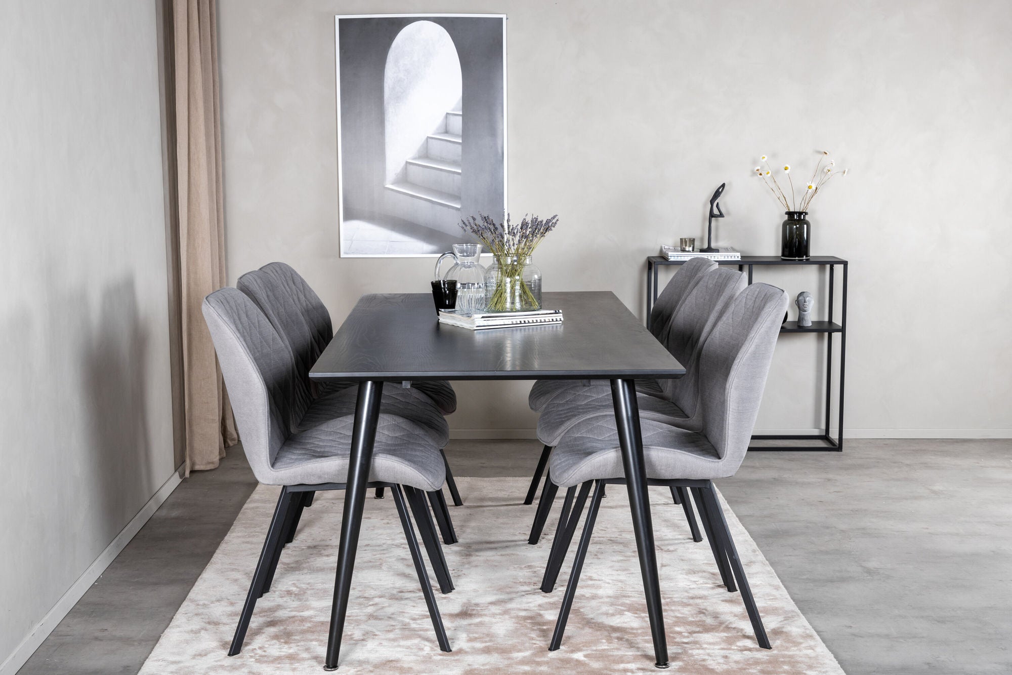 Venture Home Dipp spisebord - 180*90cm - Black Veneer / all black legs +Gemma Dining Ch