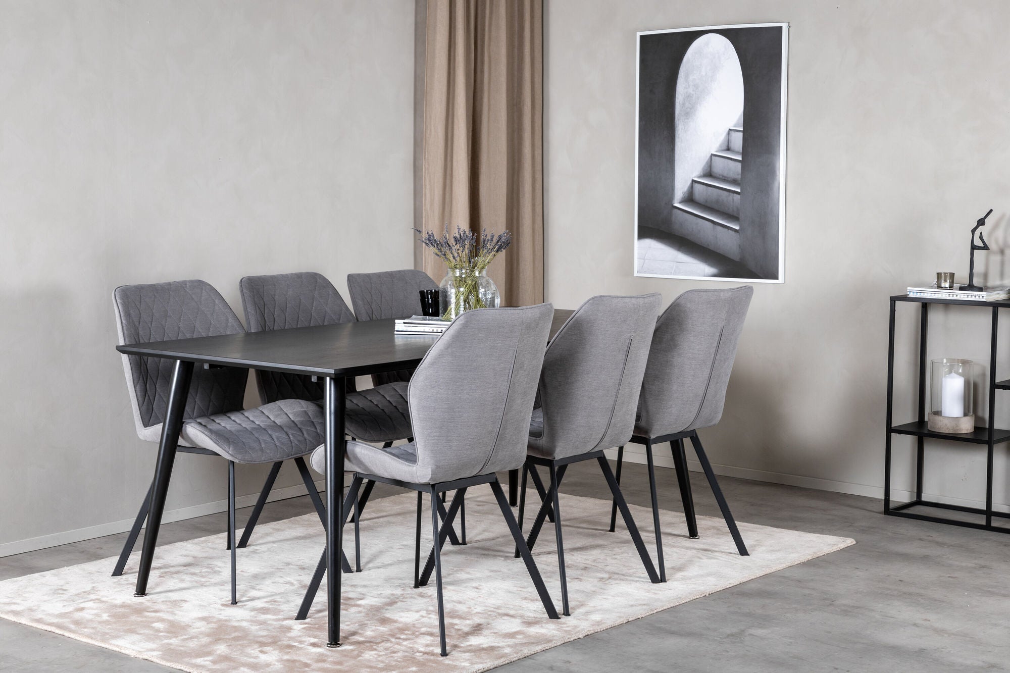 Venture Home Dipp spisebord - 180*90cm - Black Veneer / all black legs +Gemma Dining Ch