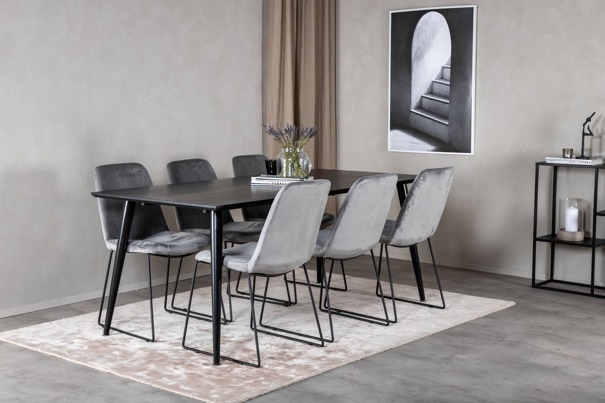 Venture Home Dipp spisebord - 180*90cm - Black Veneer / all black legs +Muce Dining Cha