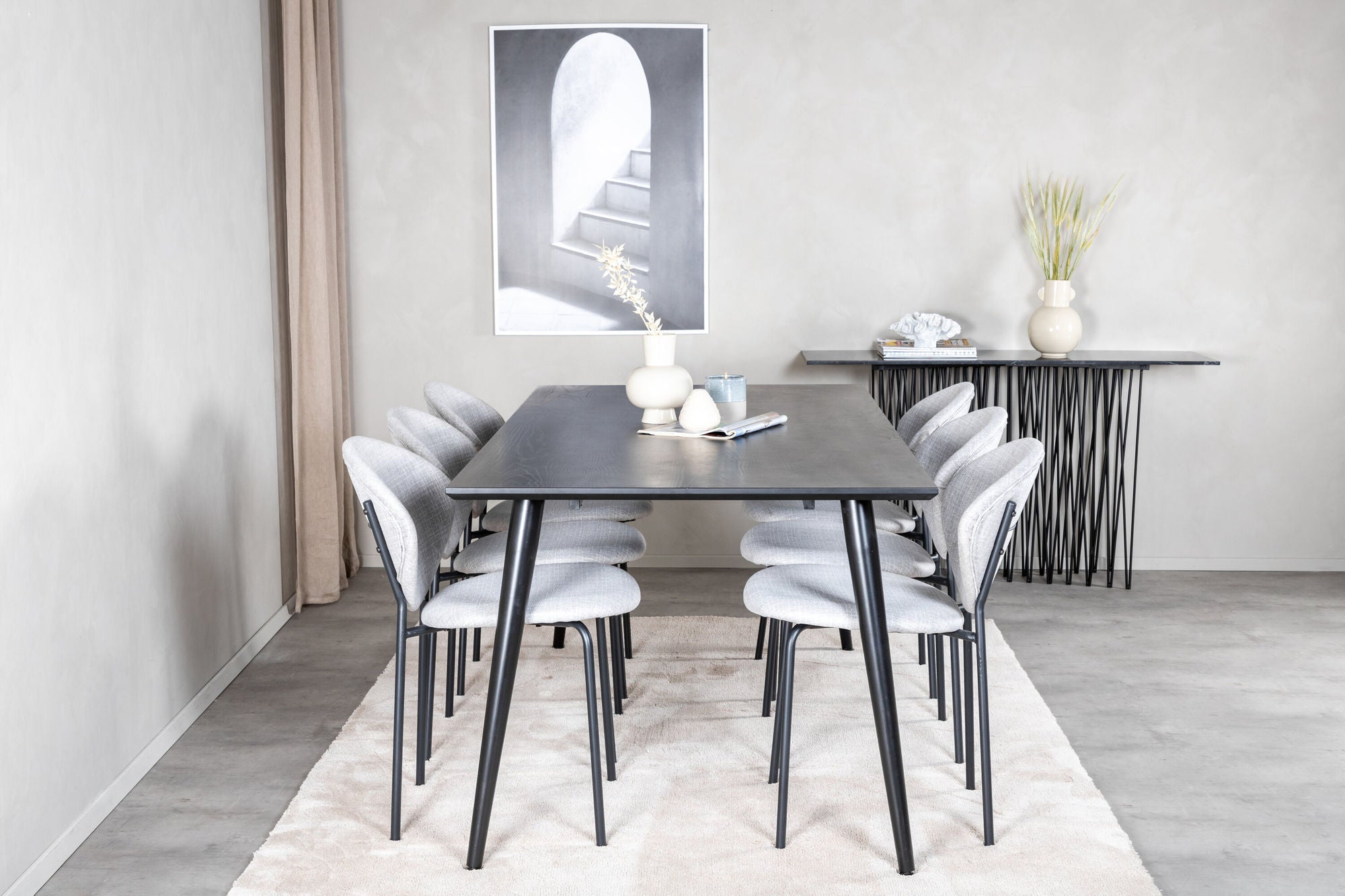 Venture Home Dipp spisebord - 180*90cm - Black Veneer / all black legs +Vault Dining Cha