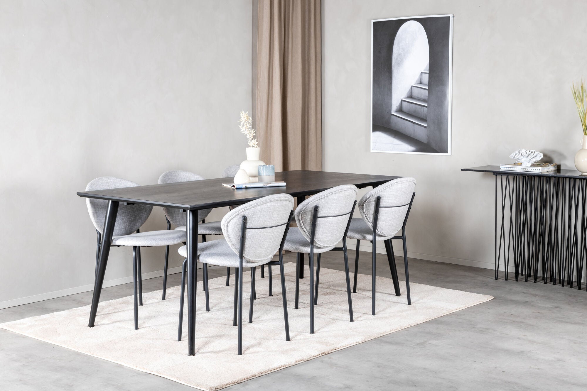 Venture Home Dipp spisebord - 180*90cm - Black Veneer / all black legs +Vault Dining Cha