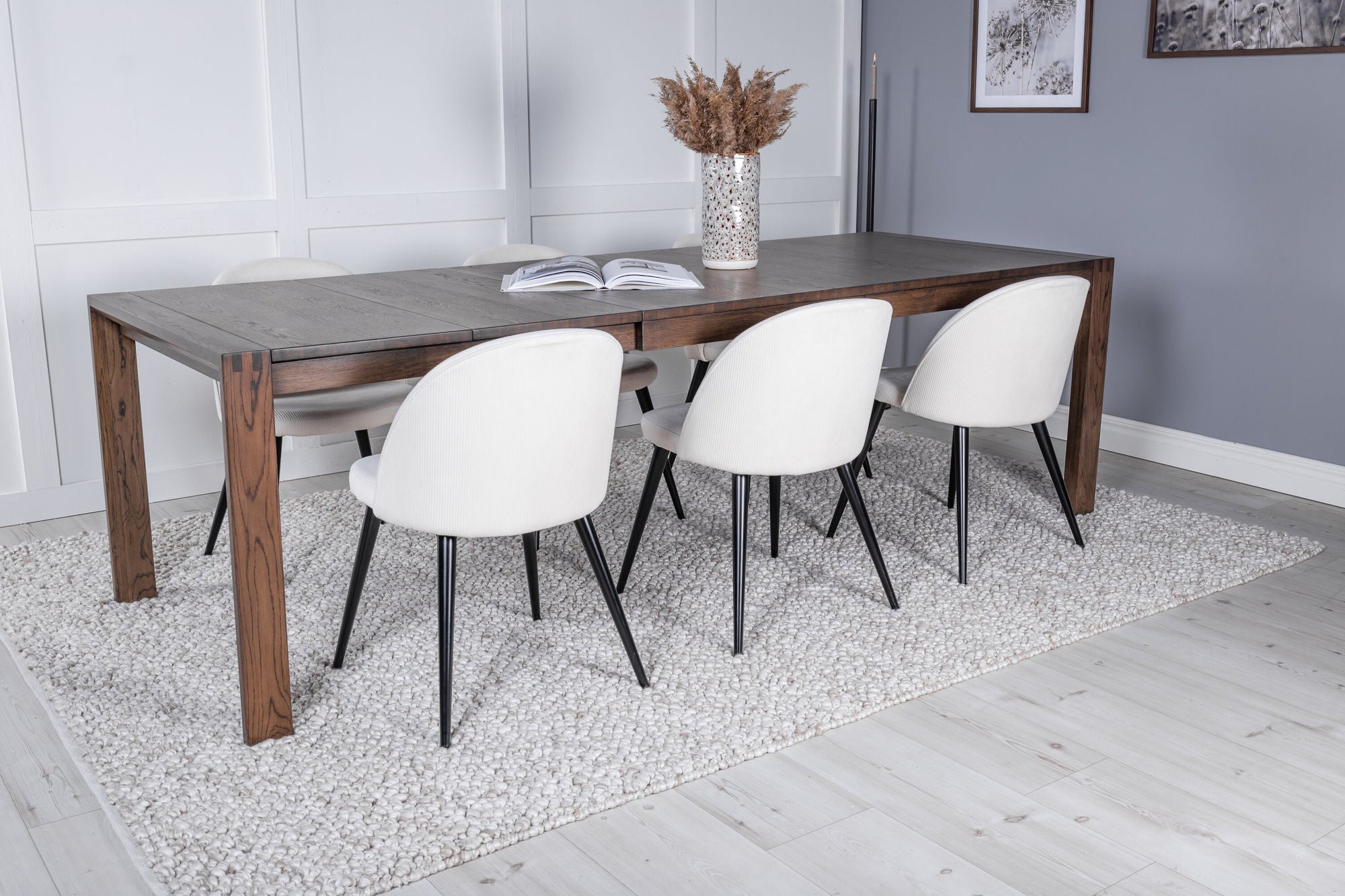 Venture Home Slider Extention bord - Smoked Oak - 170+40+40cm +Velvet Spisebordsstol Corduroy