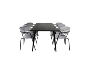 Venture Home Dipp spisebord - 180*90cm - Black Veneer / all black legs - Arrow armchair - Black Legs - Grey Velvet 6