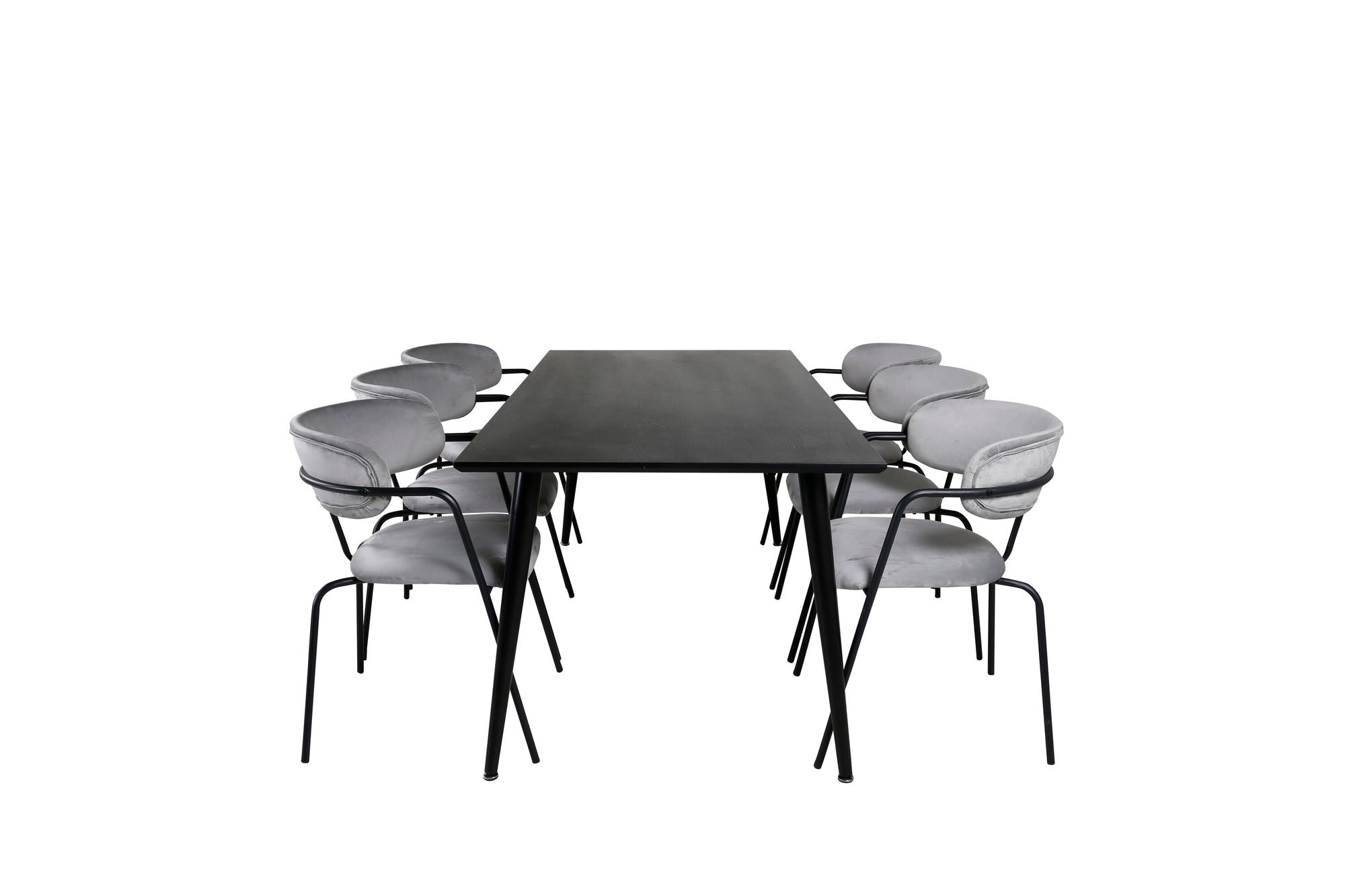 Venture Home Dipp spisebord - 180*90cm - Black Veneer / all black legs - Arrow armchair - Black Legs - Grey Velvet 6