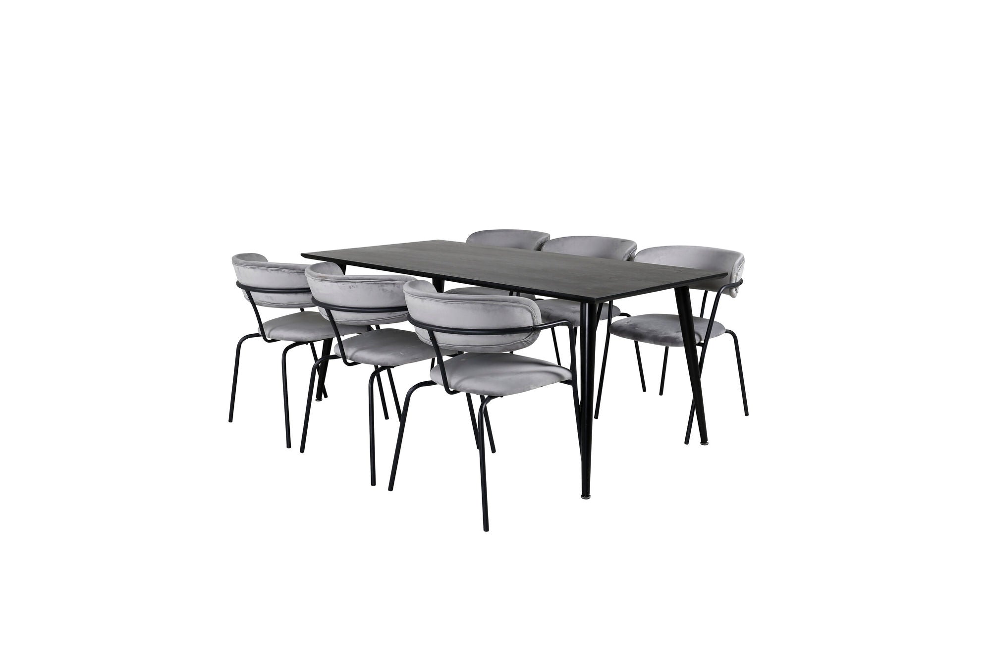 Venture Home Dipp spisebord - 180*90cm - Black Veneer / all black legs - Arrow armchair - Black Legs - Grey Velvet 6