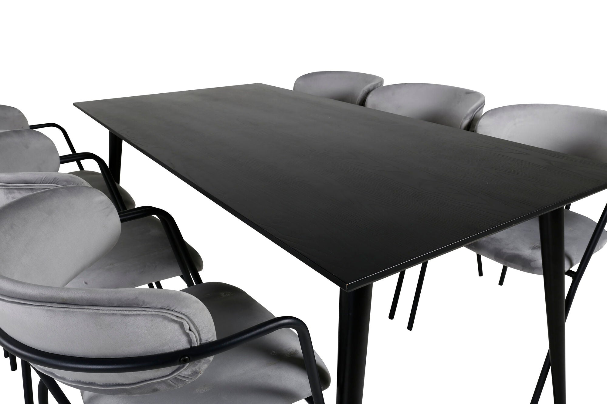 Venture Home Dipp spisebord - 180*90cm - Black Veneer / all black legs - Arrow armchair - Black Legs - Grey Velvet 6