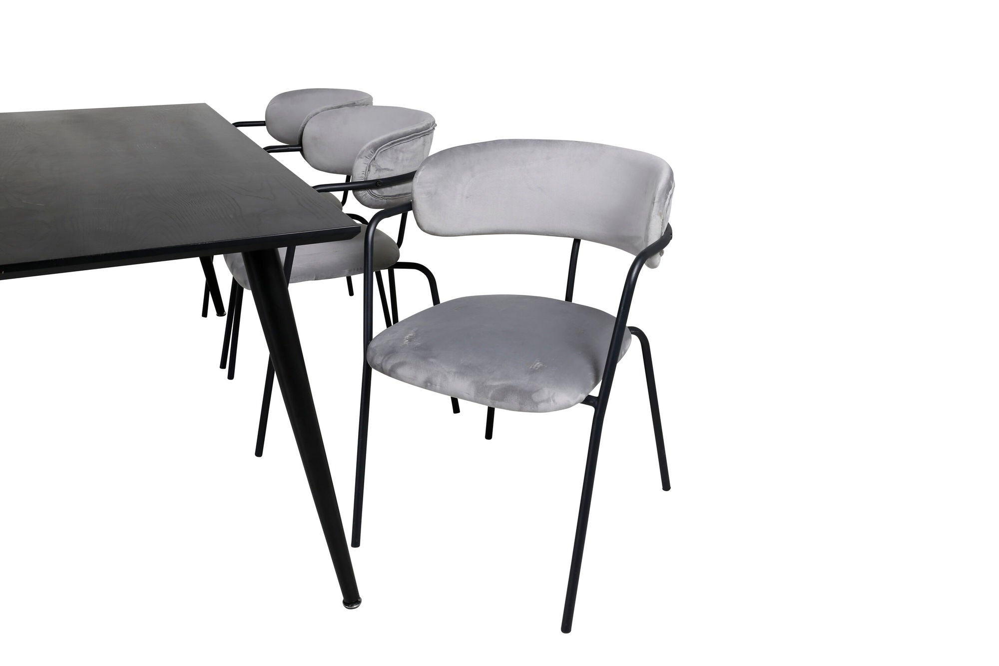 Venture Home Dipp spisebord - 180*90cm - Black Veneer / all black legs - Arrow armchair - Black Legs - Grey Velvet 6