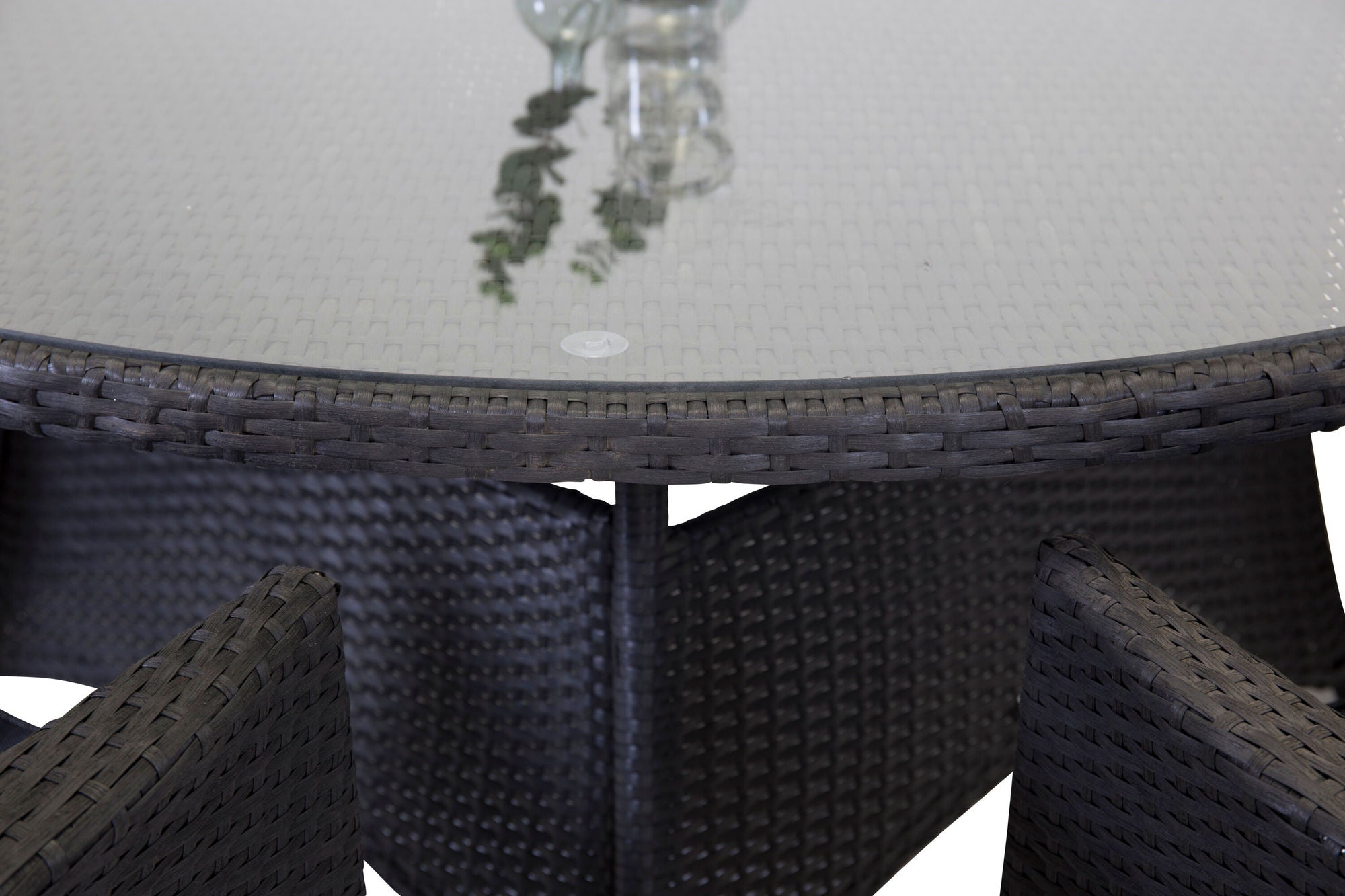 Venture Home Volta - bord - 150 ø - Black Wicker/Glass top (1) + Malin - Spisebordsstol- Black