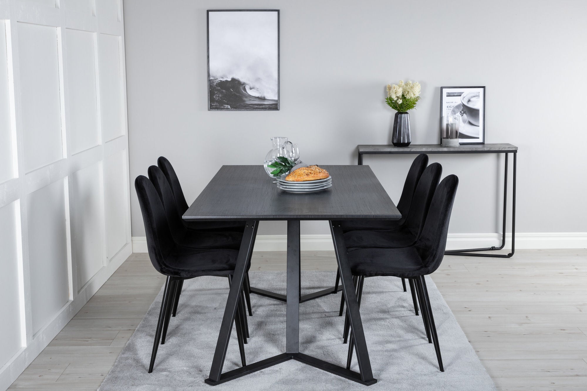 Venture Home Marina spisebord - Black top / Black Legs +Polar Spisebordsstol - Black legs /