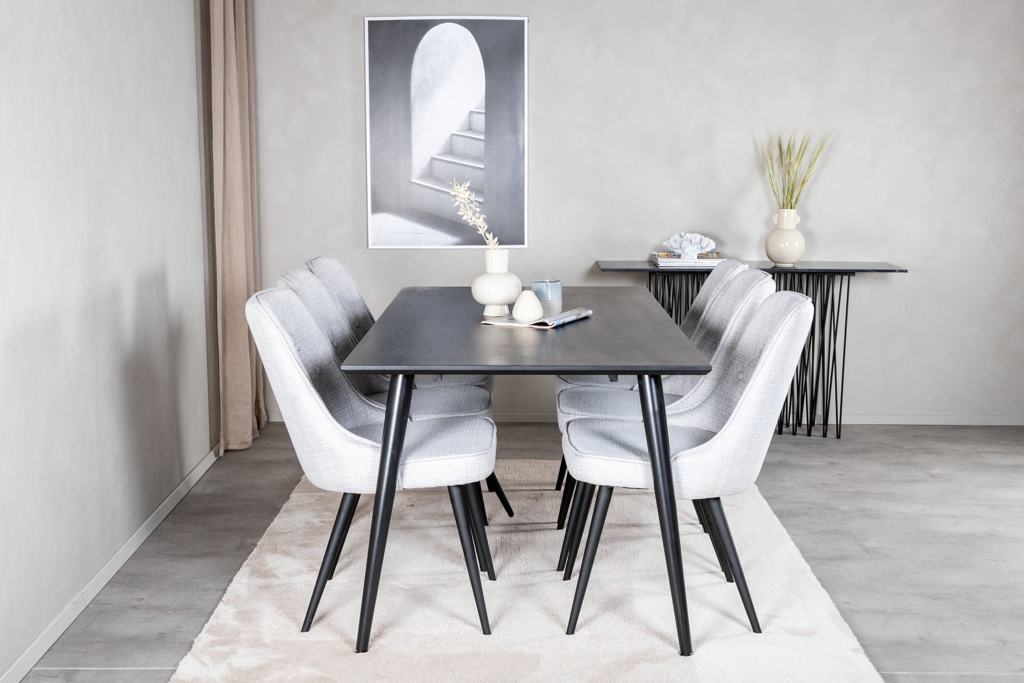 Venture Home Dipp spisebord - 180*90cm - Black Veneer / all black legs +Velvet Deluxe Di