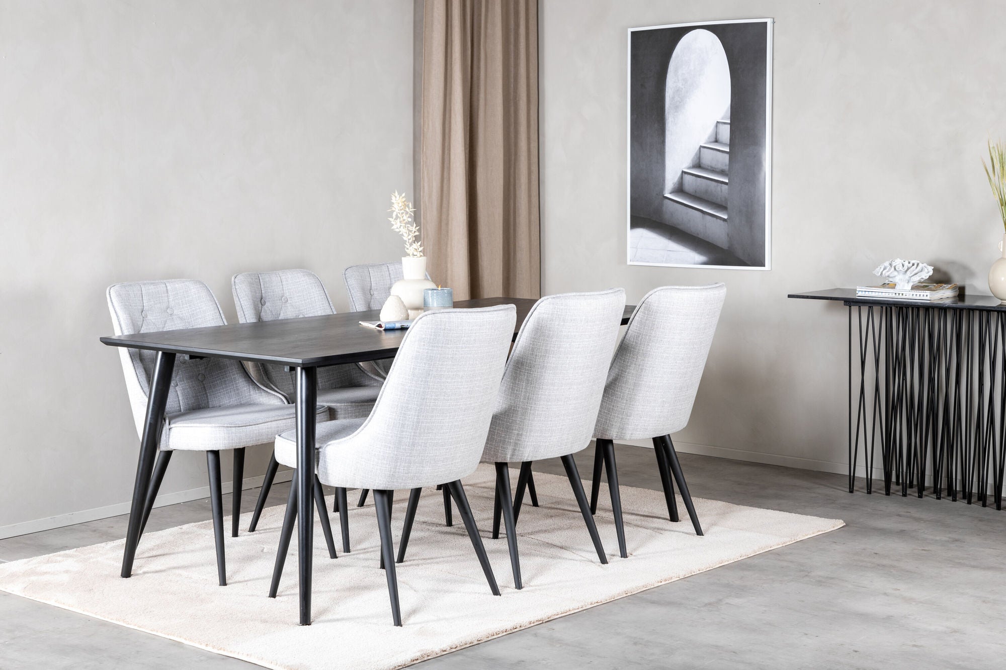 Venture Home Dipp spisebord - 180*90cm - Black Veneer / all black legs +Velvet Deluxe Di
