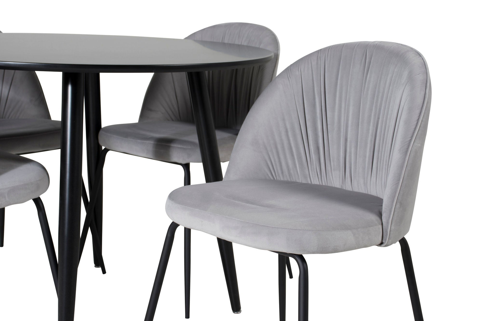 Venture Home Plaza Runt Matbord - Svart / Svart - ø100*H75 +Wrinkles Spisebordsstol - Black Legs - Grey Velvet _4