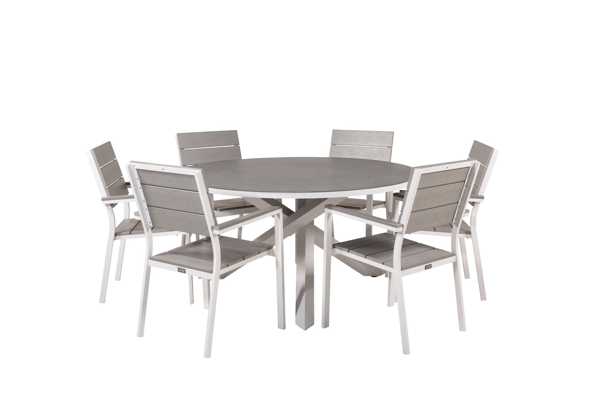 Venture Home Copacabana spisebord ø140 - White Alu / Sprayglass+Levels stol (stackable) - White Alu / Grey Aintwood_6