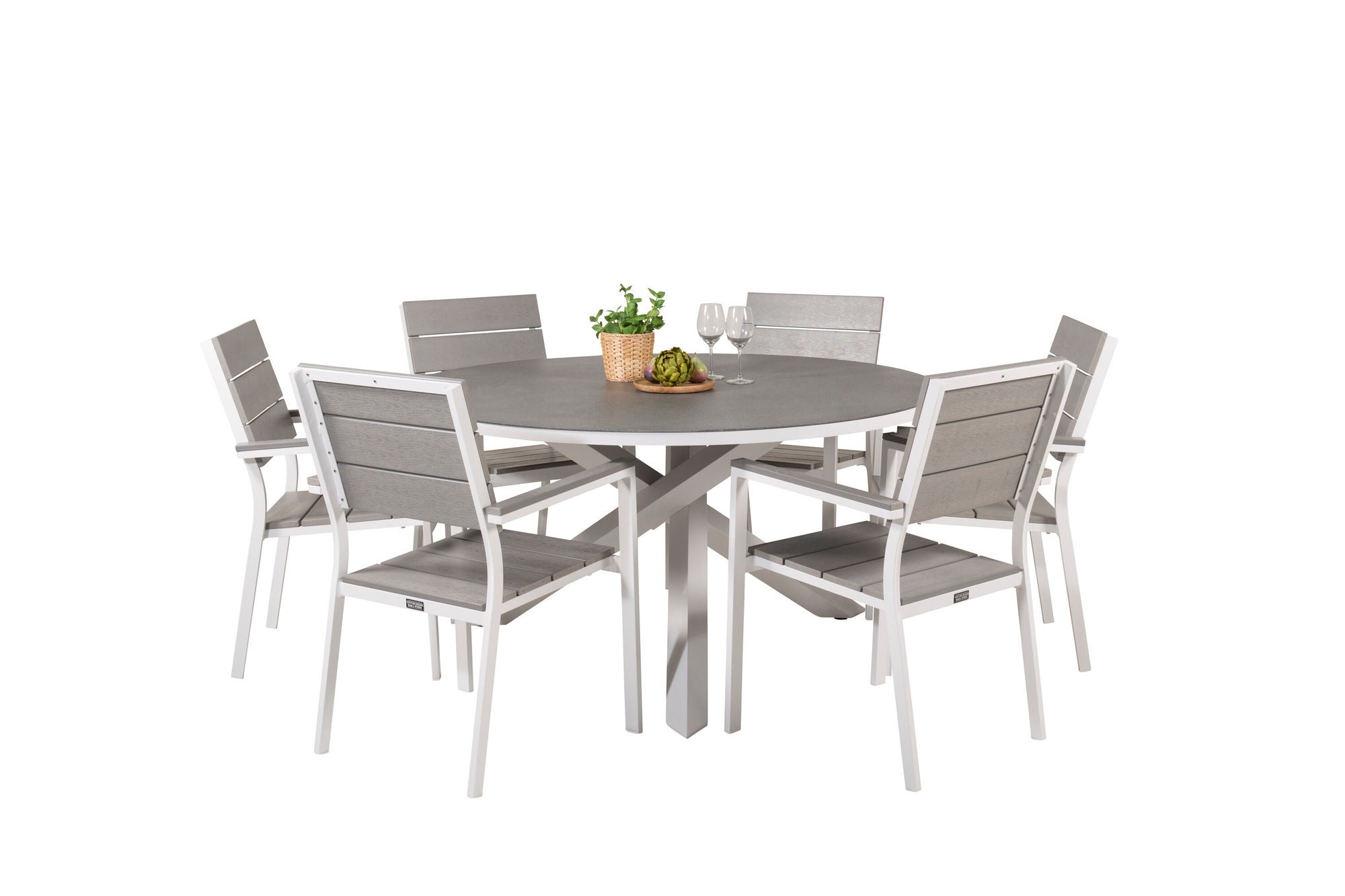 Venture Home Copacabana spisebord ø140 - White Alu / Sprayglass+Levels stol (stackable) - White Alu / Grey Aintwood_6