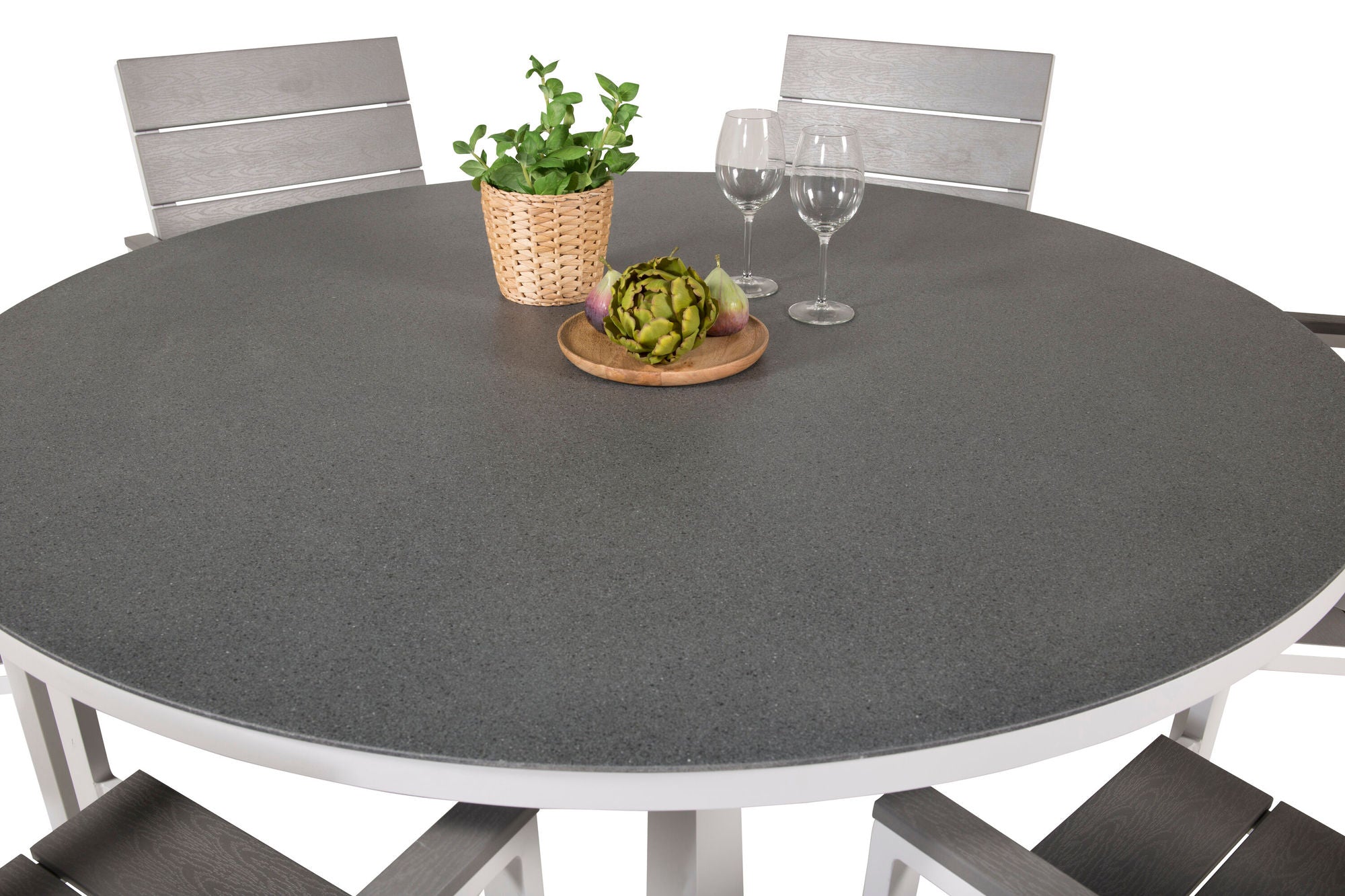 Venture Home Copacabana spisebord ø140 - White Alu / Sprayglass+Levels stol (stackable) - White Alu / Grey Aintwood_6