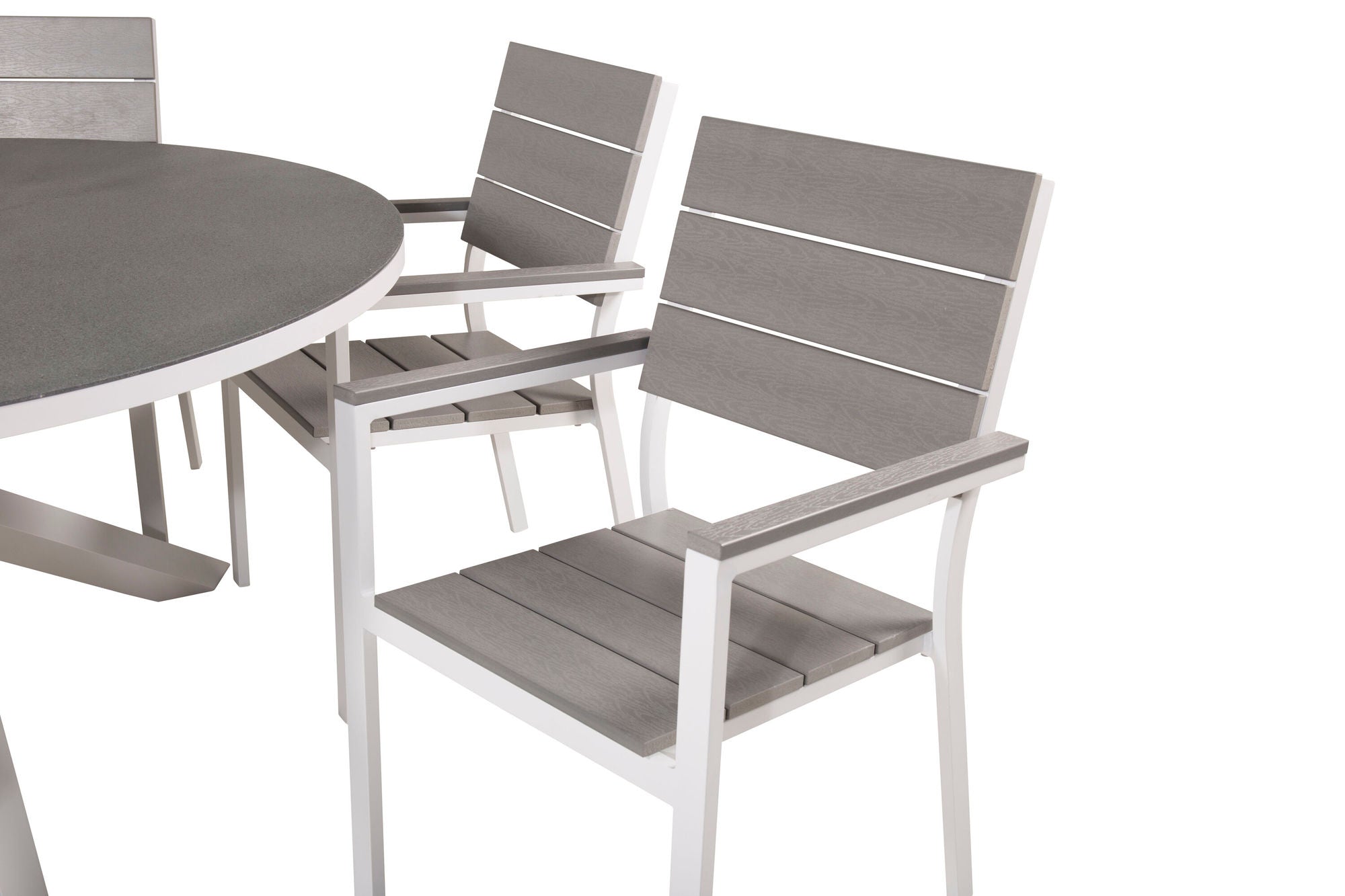 Venture Home Copacabana spisebord ø140 - White Alu / Sprayglass+Levels stol (stackable) - White Alu / Grey Aintwood_6