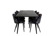 Venture Home Dipp spisebord - 180*90cm - Black Veneer / all black legs +Velvet Dining Ch