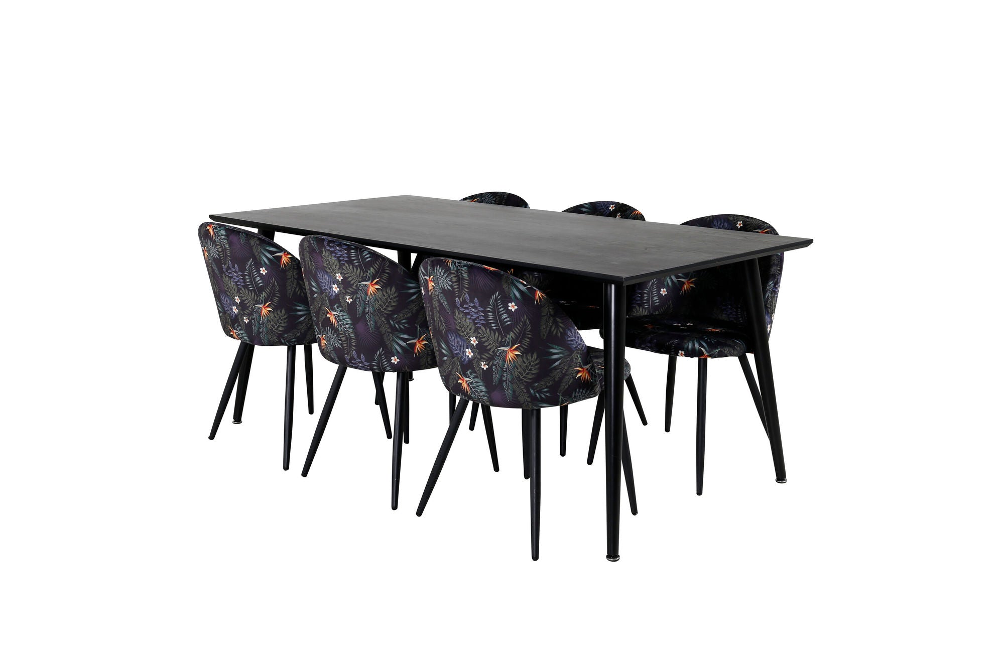 Venture Home Dipp spisebord - 180*90cm - Black Veneer / all black legs +Velvet Dining Ch