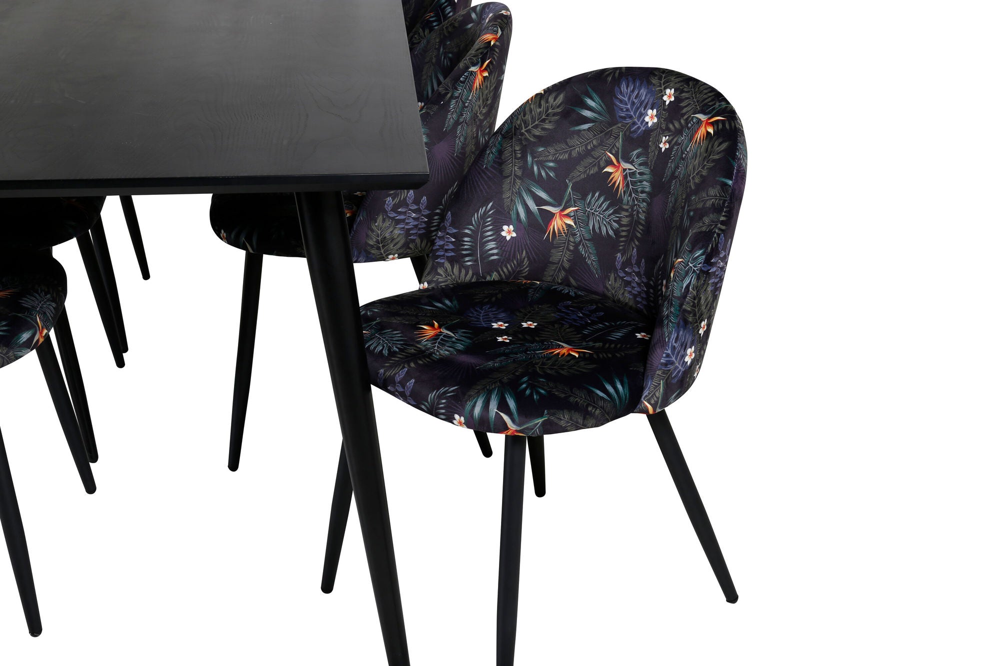 Venture Home Dipp spisebord - 180*90cm - Black Veneer / all black legs +Velvet Dining Ch