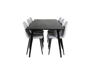 Venture Home Dipp spisebord - 180*90cm - Black Veneer / all black legs - Polar Spisebordsstol - Black Legs - Light Grey Fabric 6