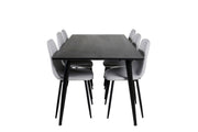 Venture Home Dipp spisebord - 180*90cm - Black Veneer / all black legs - Polar Diamond Spisebordsstol - Black Legs - Grey Fabric 6