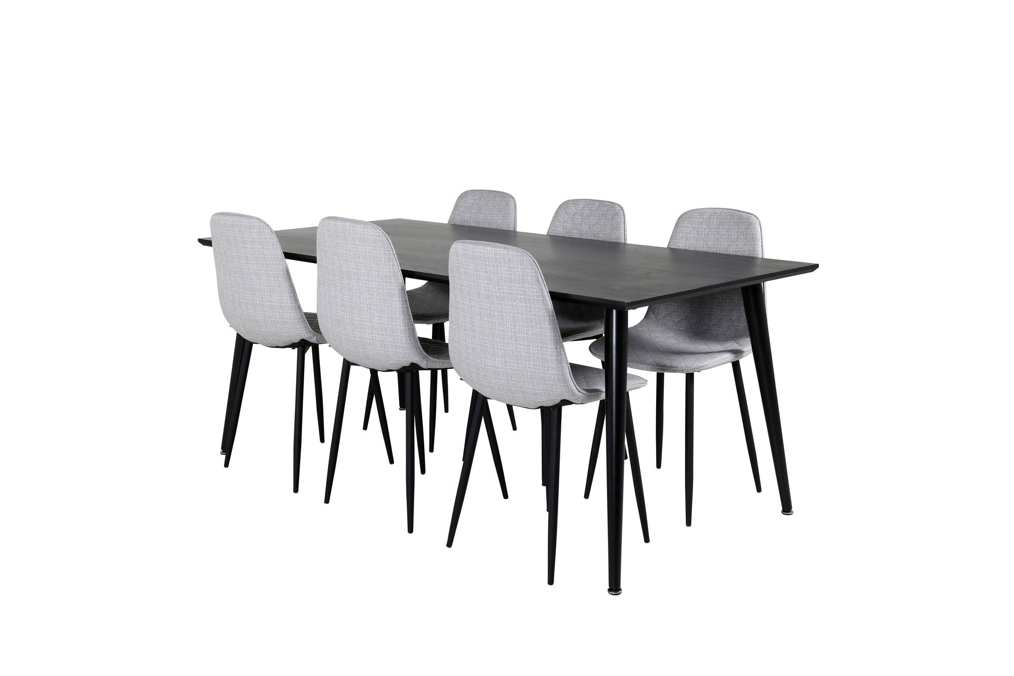 Venture Home Dipp spisebord - 180*90cm - Black Veneer / all black legs - Polar Diamond Spisebordsstol - Black Legs - Grey Fabric 6