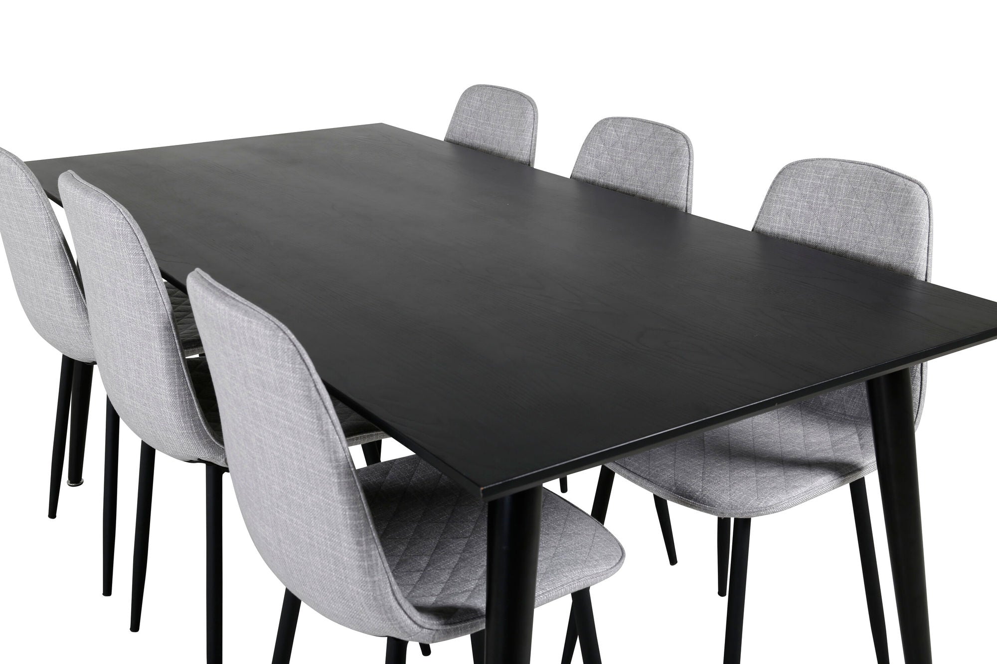 Venture Home Dipp spisebord - 180*90cm - Black Veneer / all black legs - Polar Diamond Spisebordsstol - Black Legs - Grey Fabric 6