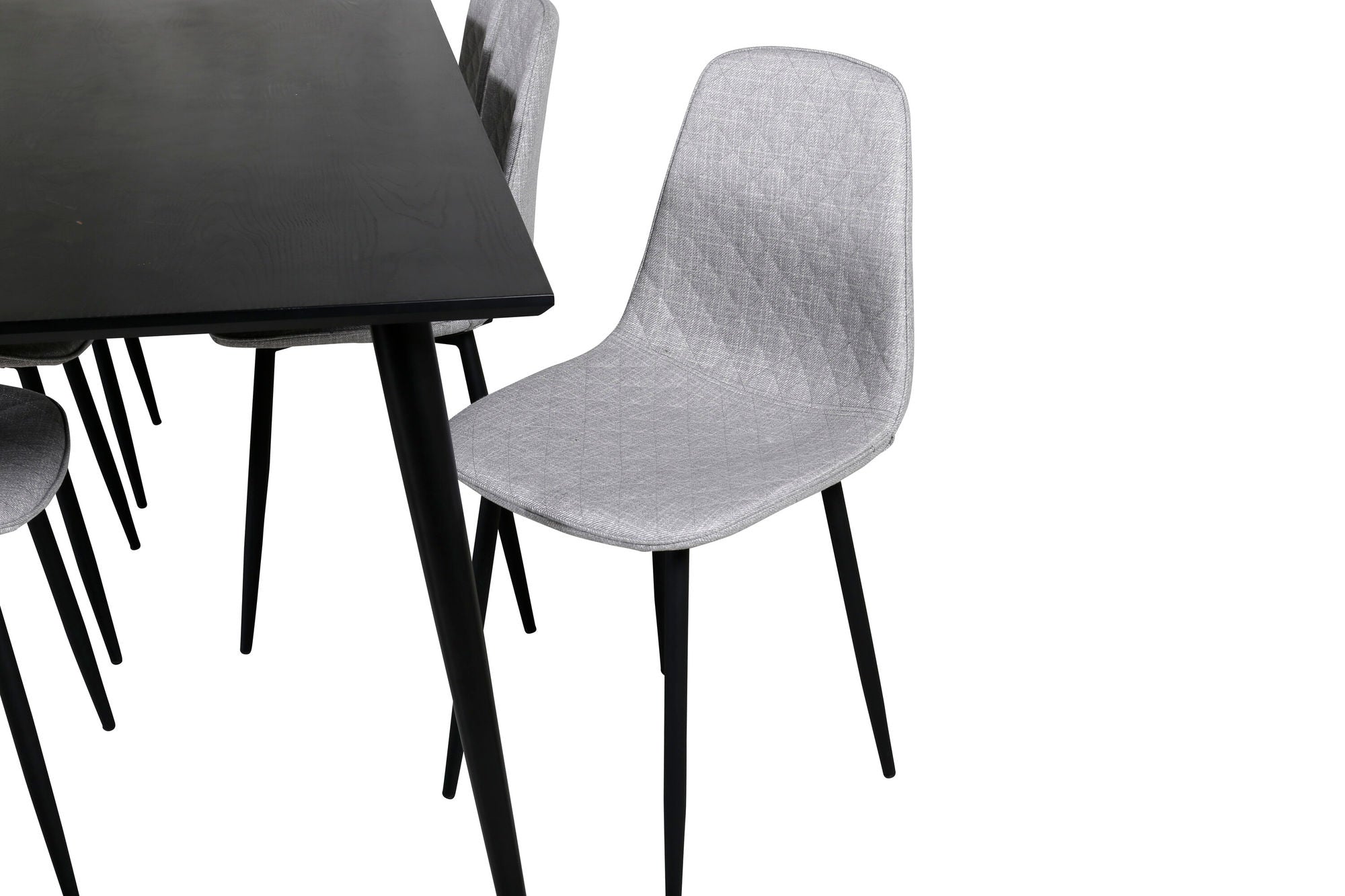 Venture Home Dipp spisebord - 180*90cm - Black Veneer / all black legs - Polar Diamond Spisebordsstol - Black Legs - Grey Fabric 6