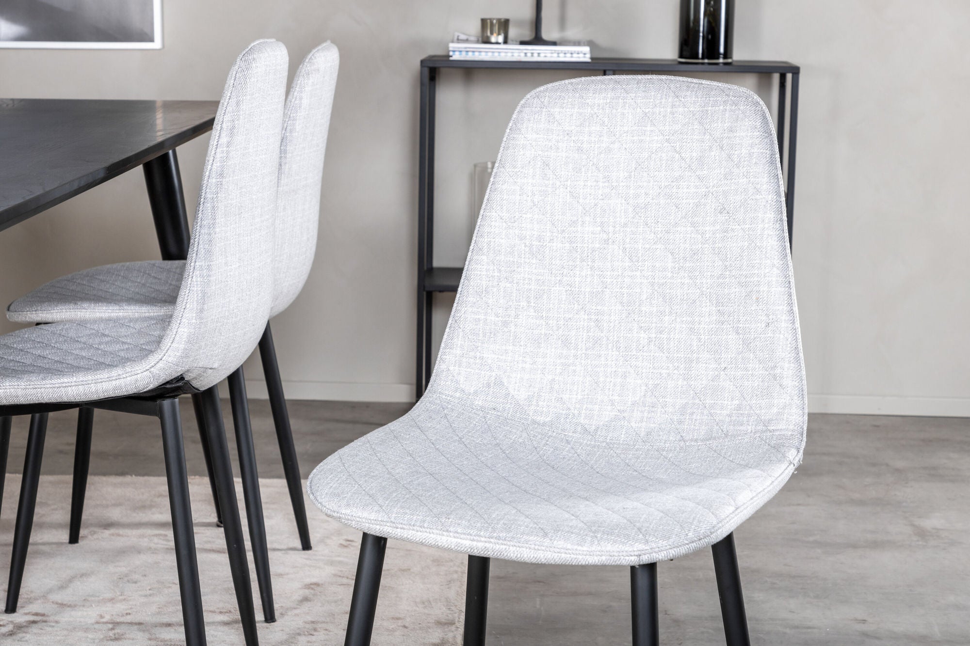 Venture Home Dipp spisebord - 180*90cm - Black Veneer / all black legs - Polar Diamond Spisebordsstol - Black Legs - Grey Fabric 6