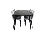 Venture Home Dipp spisebord - 180*90cm - Black Veneer / all black legs - Polar Diamond Spisebordsstol - Black Legs - Grey Velvet 6