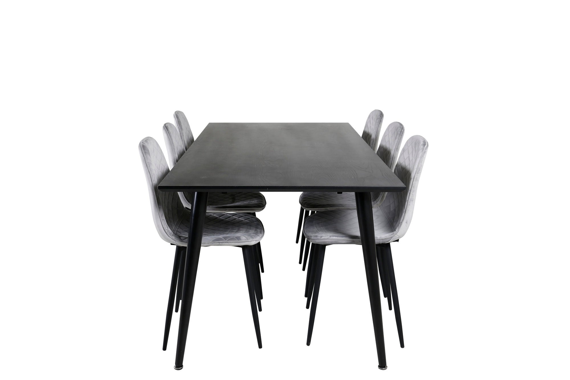 Venture Home Dipp spisebord - 180*90cm - Black Veneer / all black legs - Polar Diamond Spisebordsstol - Black Legs - Grey Velvet 6
