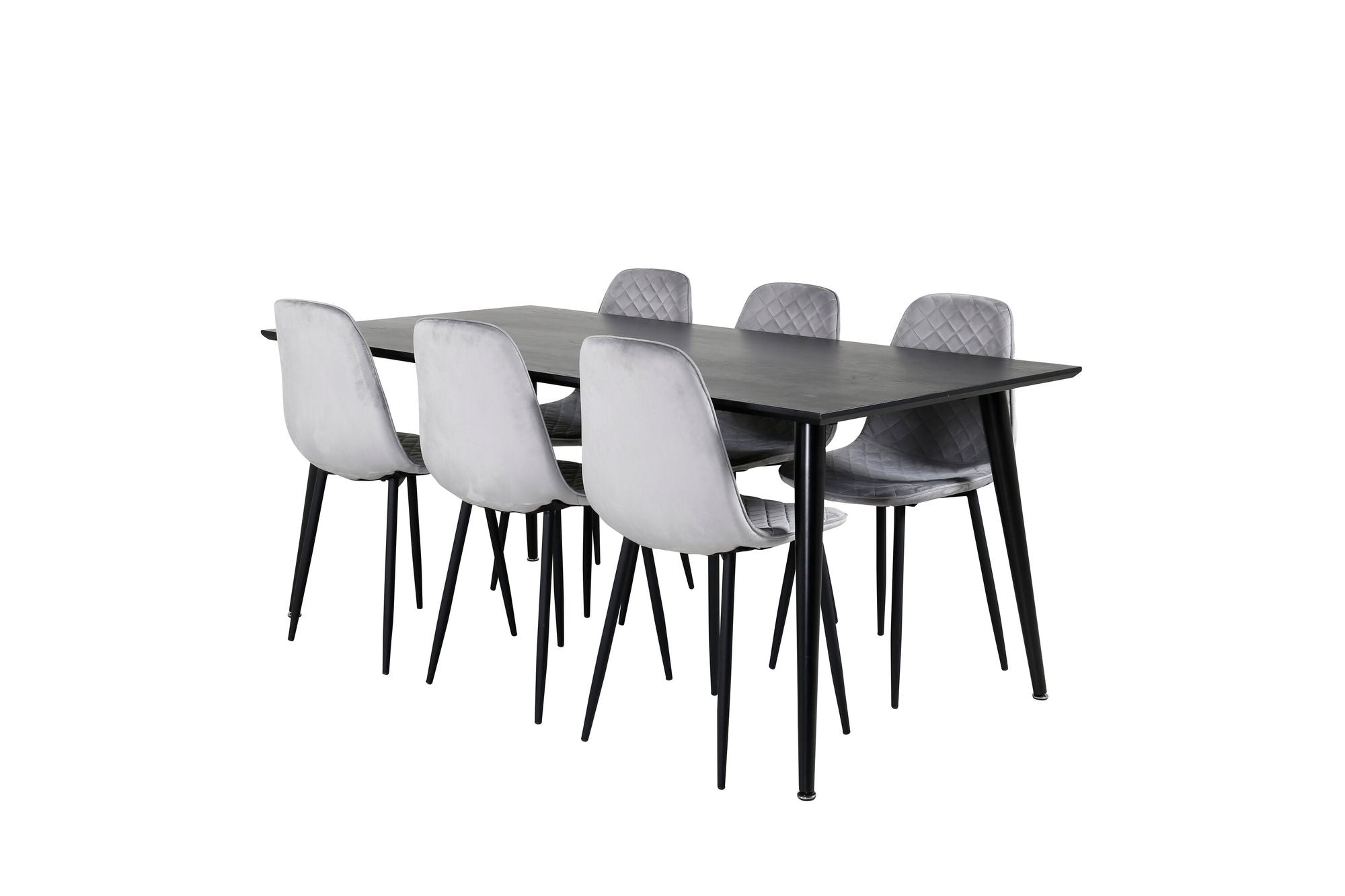 Venture Home Dipp spisebord - 180*90cm - Black Veneer / all black legs - Polar Diamond Spisebordsstol - Black Legs - Grey Velvet 6