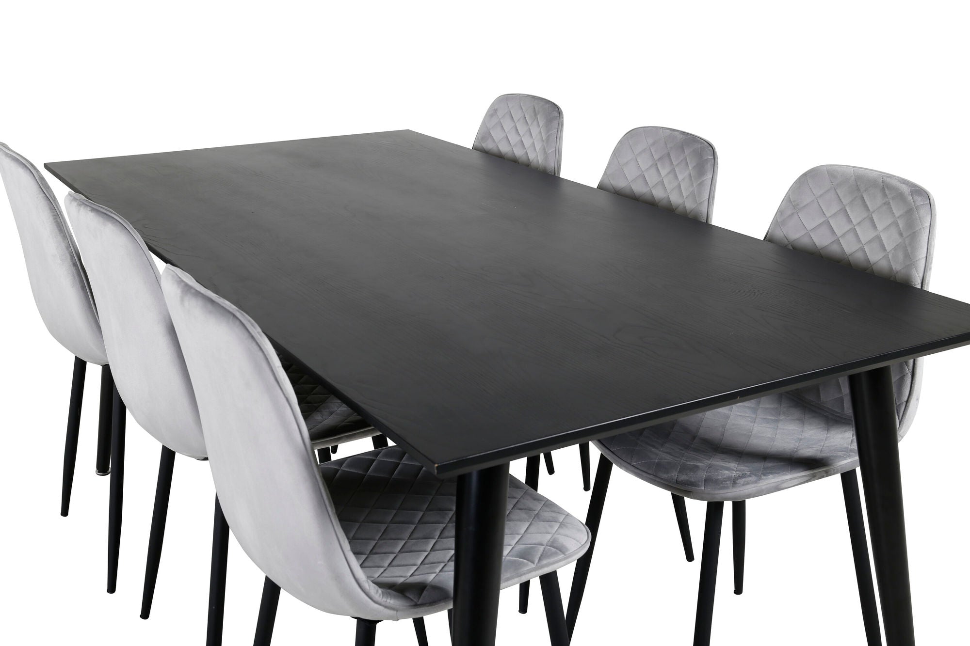 Venture Home Dipp spisebord - 180*90cm - Black Veneer / all black legs - Polar Diamond Spisebordsstol - Black Legs - Grey Velvet 6
