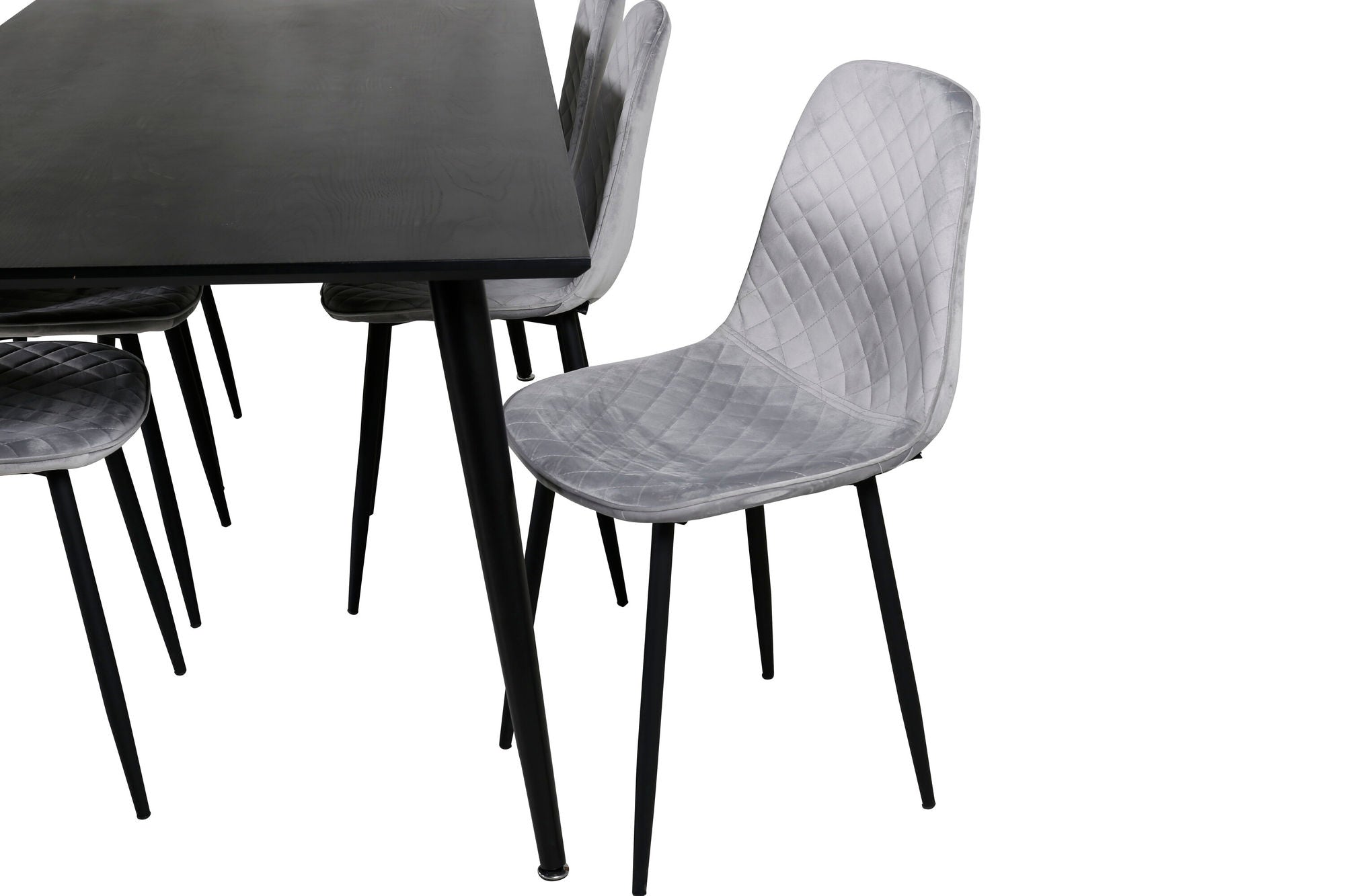 Venture Home Dipp spisebord - 180*90cm - Black Veneer / all black legs - Polar Diamond Spisebordsstol - Black Legs - Grey Velvet 6