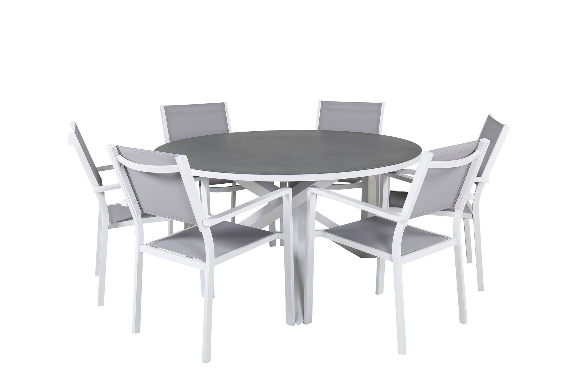Venture Home Copacabana spisebord ø140 - White Alu / Sprayglass+Copacabana Arm stol (stackable) - White Alu / Grey Textilene_6