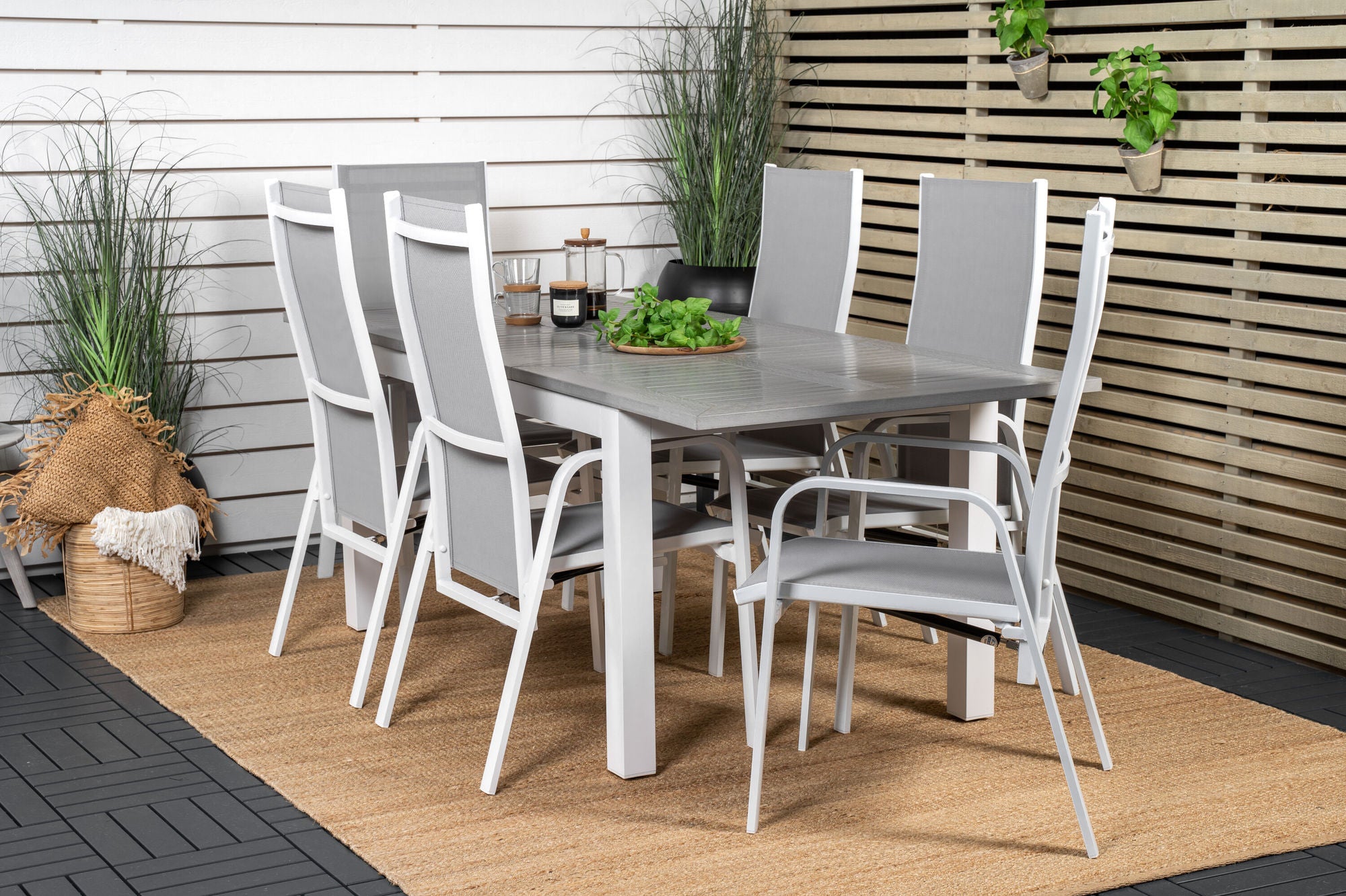 Venture Home Albany spisebord 152/210*90 - White Alu / Grey Aintwood+Copacabana Recliner stol (stackable) - White Alu / Grey Textilene_6