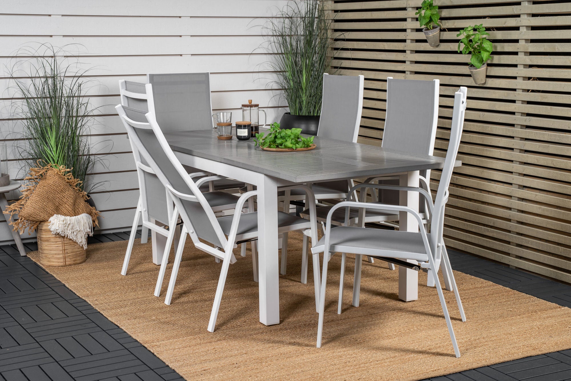 Venture Home Albany spisebord 152/210*90 - White Alu / Grey Aintwood+Copacabana Recliner stol (stackable) - White Alu / Grey Textilene_6