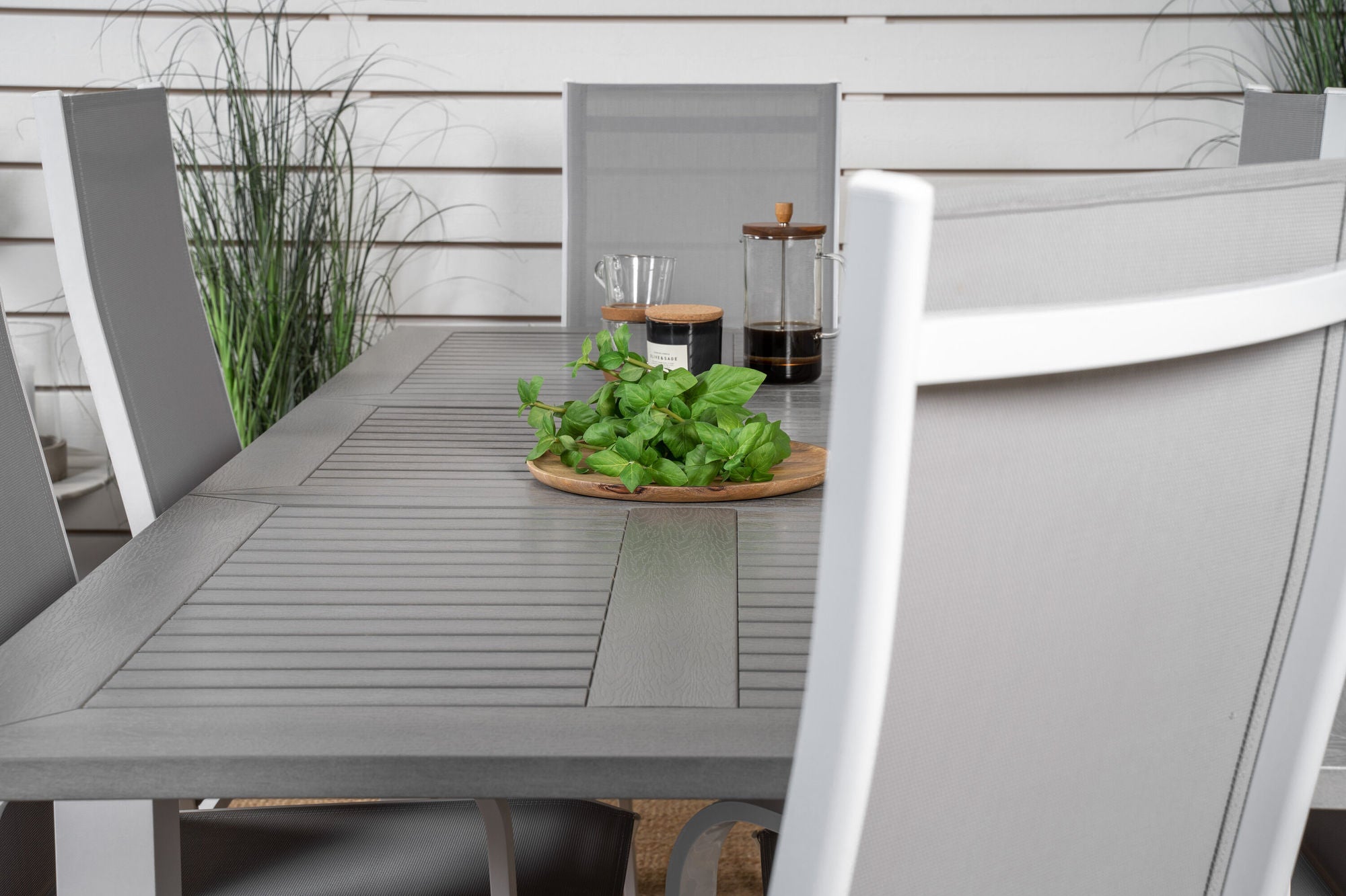 Venture Home Albany spisebord 152/210*90 - White Alu / Grey Aintwood+Copacabana Recliner stol (stackable) - White Alu / Grey Textilene_6