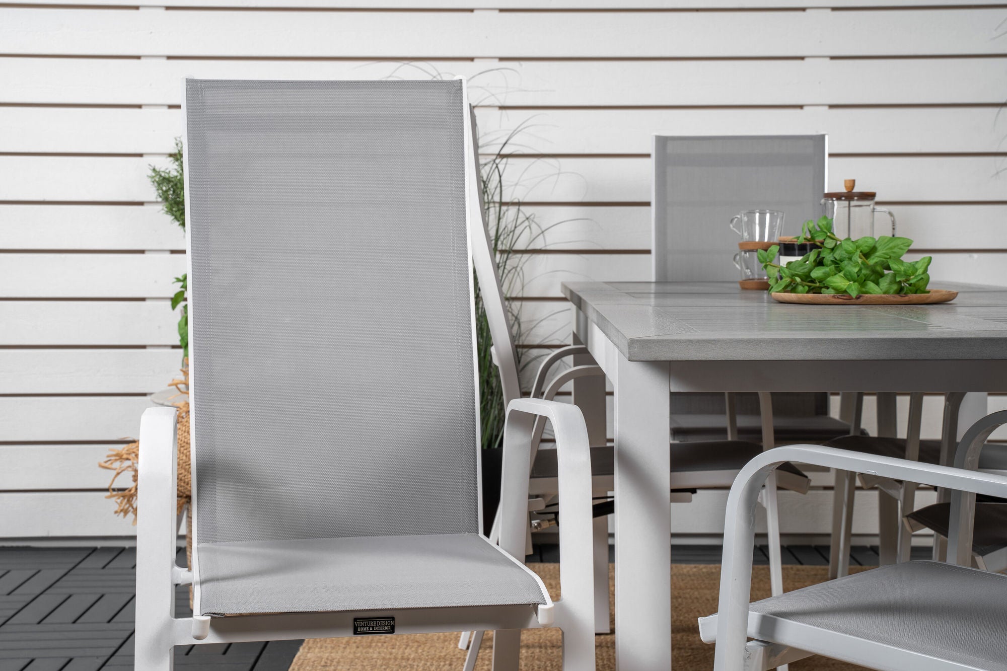 Venture Home Albany spisebord 152/210*90 - White Alu / Grey Aintwood+Copacabana Recliner stol (stackable) - White Alu / Grey Textilene_6