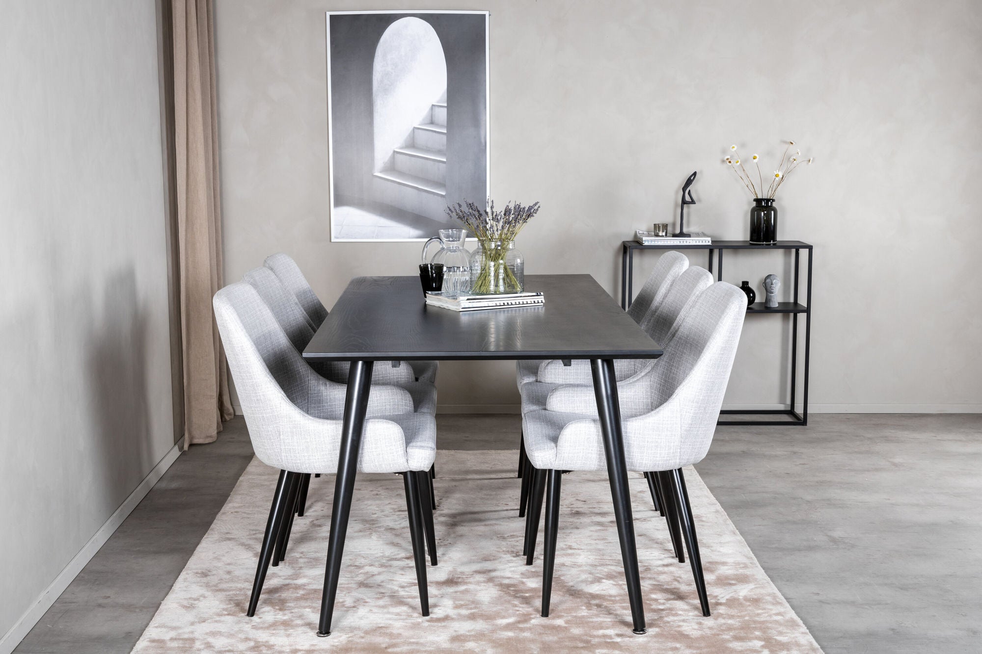 Venture Home Dipp spisebord - 180*90cm - Black Veneer / all black legs +Plaza Dining cha
