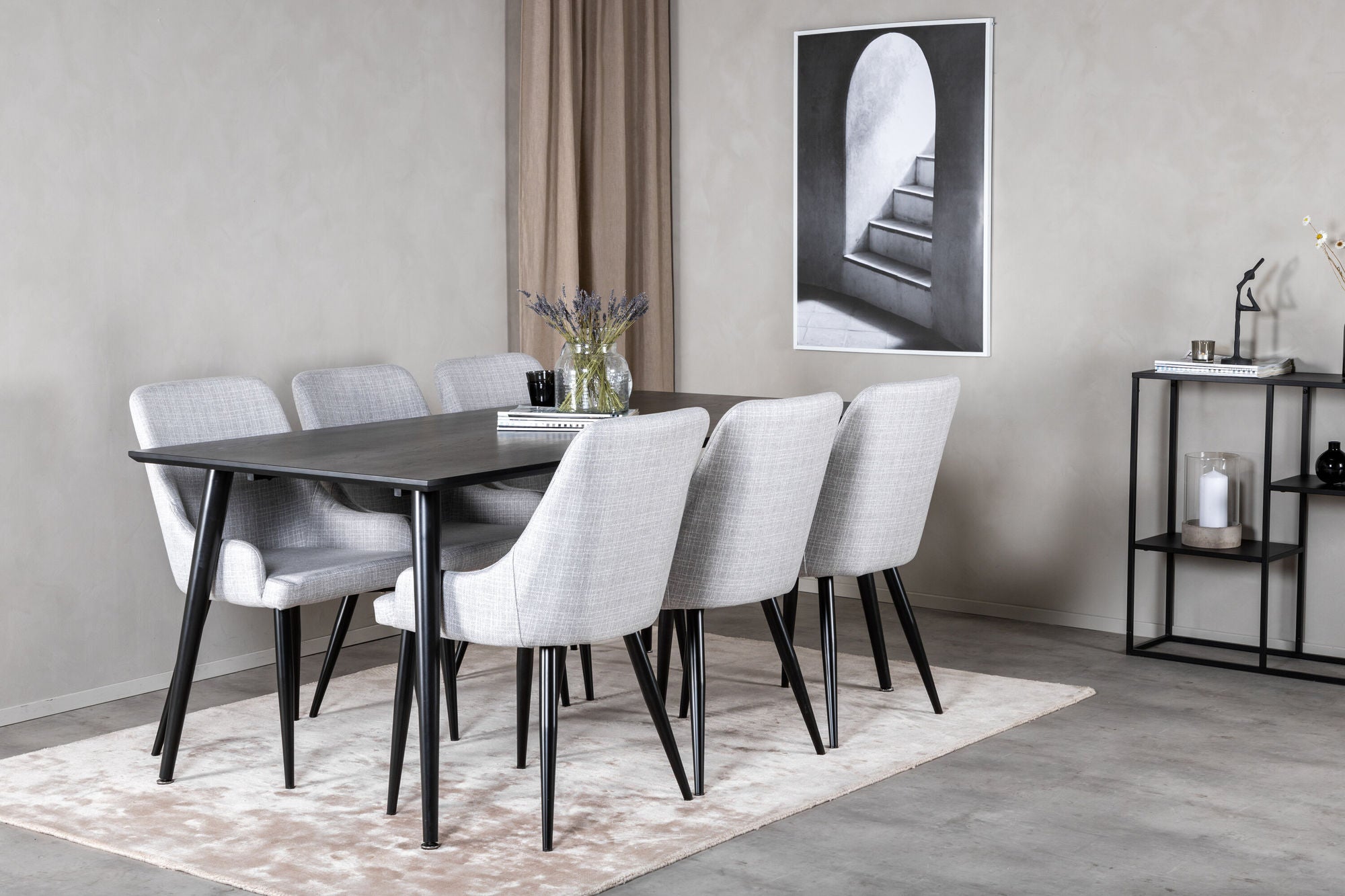 Venture Home Dipp spisebord - 180*90cm - Black Veneer / all black legs +Plaza Dining cha