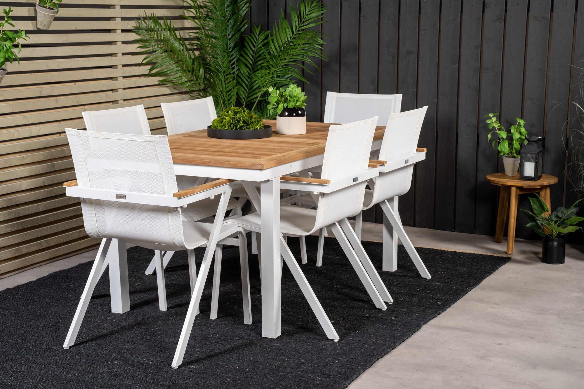 Venture Home Panama spisebord 160/240*90 - White Alu / Teak+Mexico Arm stol (stackable) - White / Teak _6