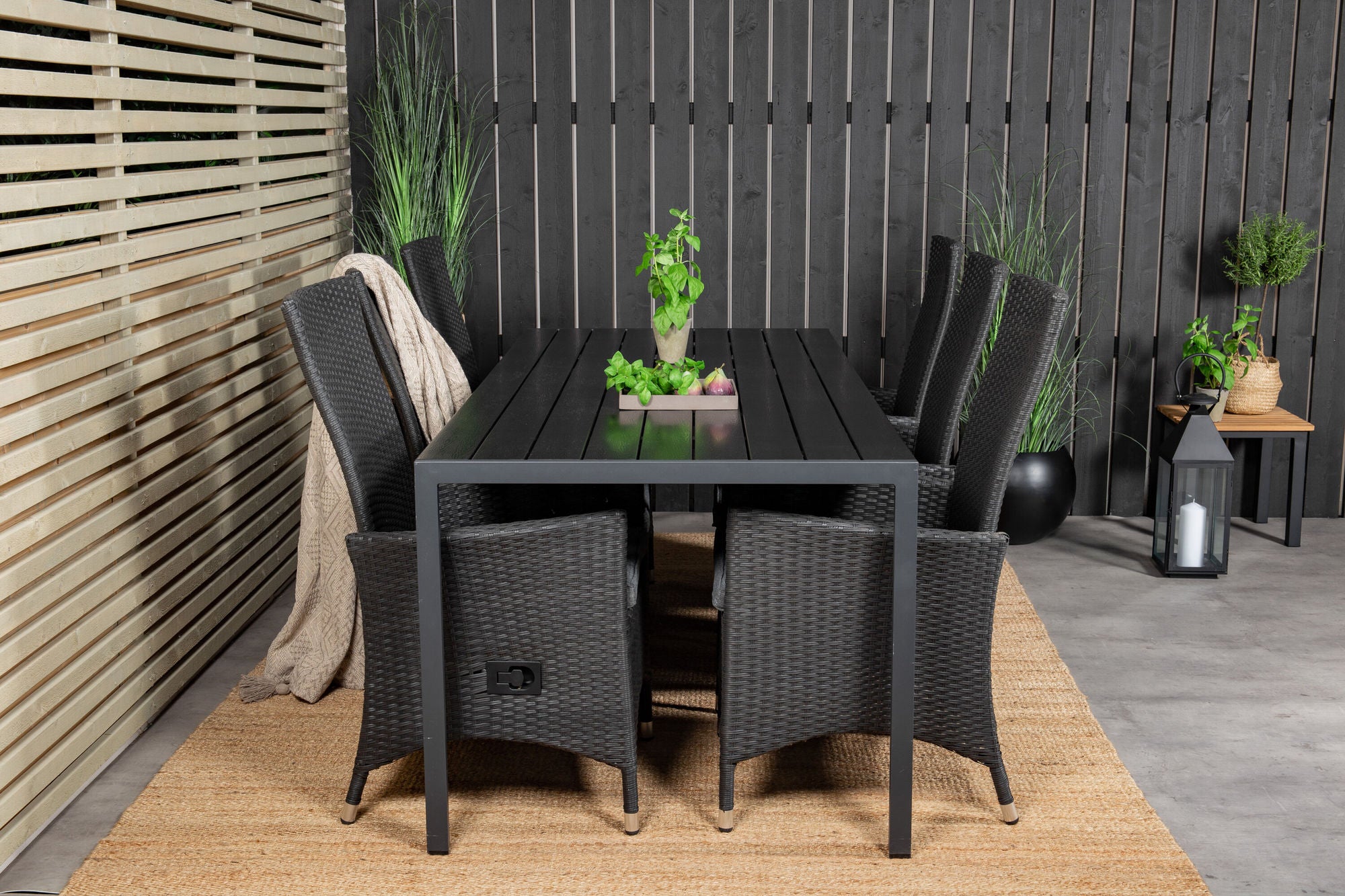 Venture Home Break spisebord - 205*90 - Black Alu / Black Aintwood+Padova Arm stol Reclin