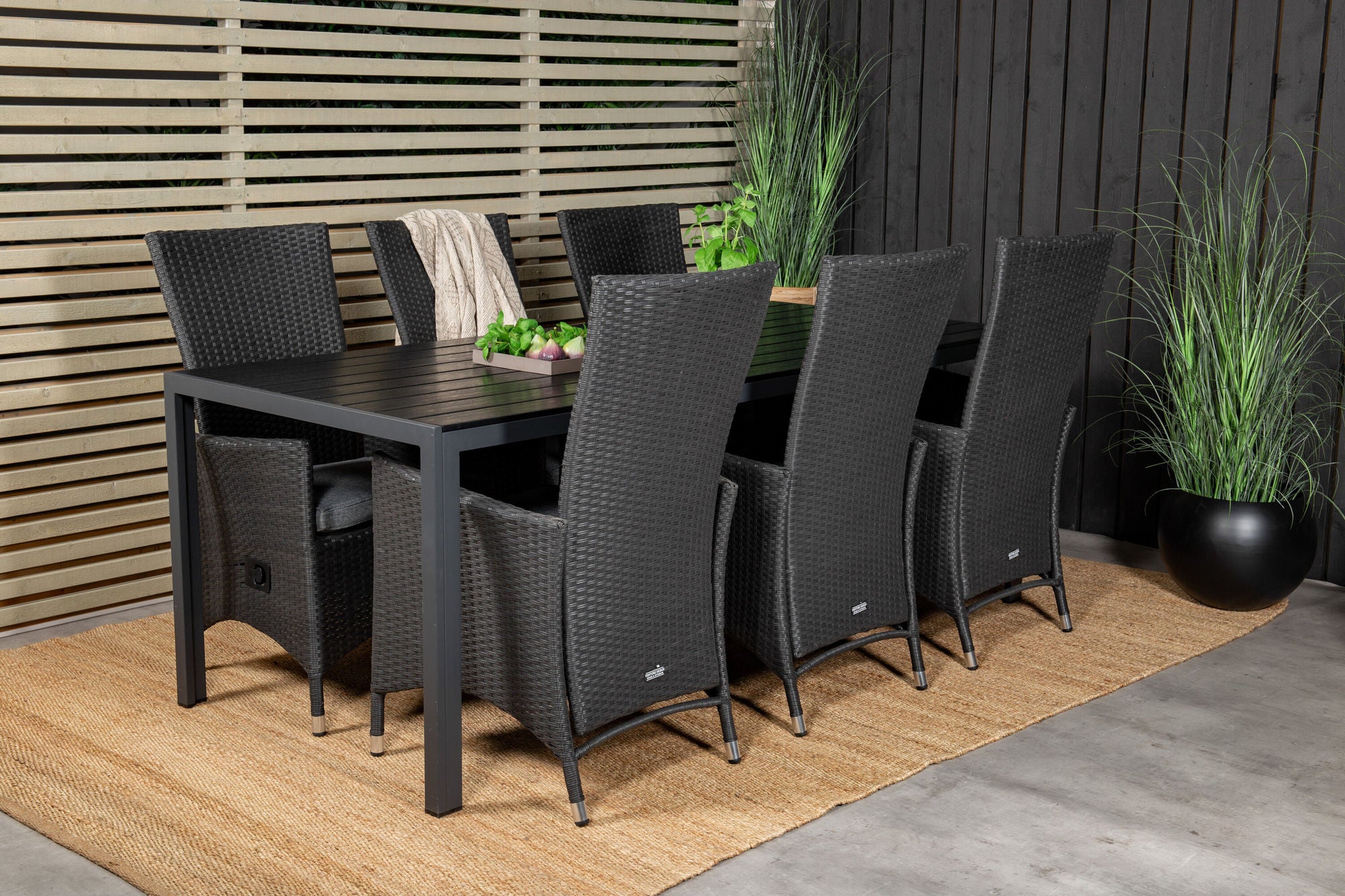 Venture Home Break spisebord - 205*90 - Black Alu / Black Aintwood+Padova Arm stol Reclin