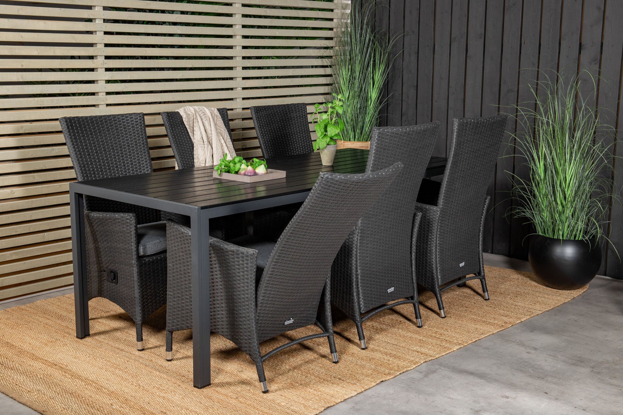 Venture Home Break spisebord - 205*90 - Black Alu / Black Aintwood+Padova Arm stol Reclin