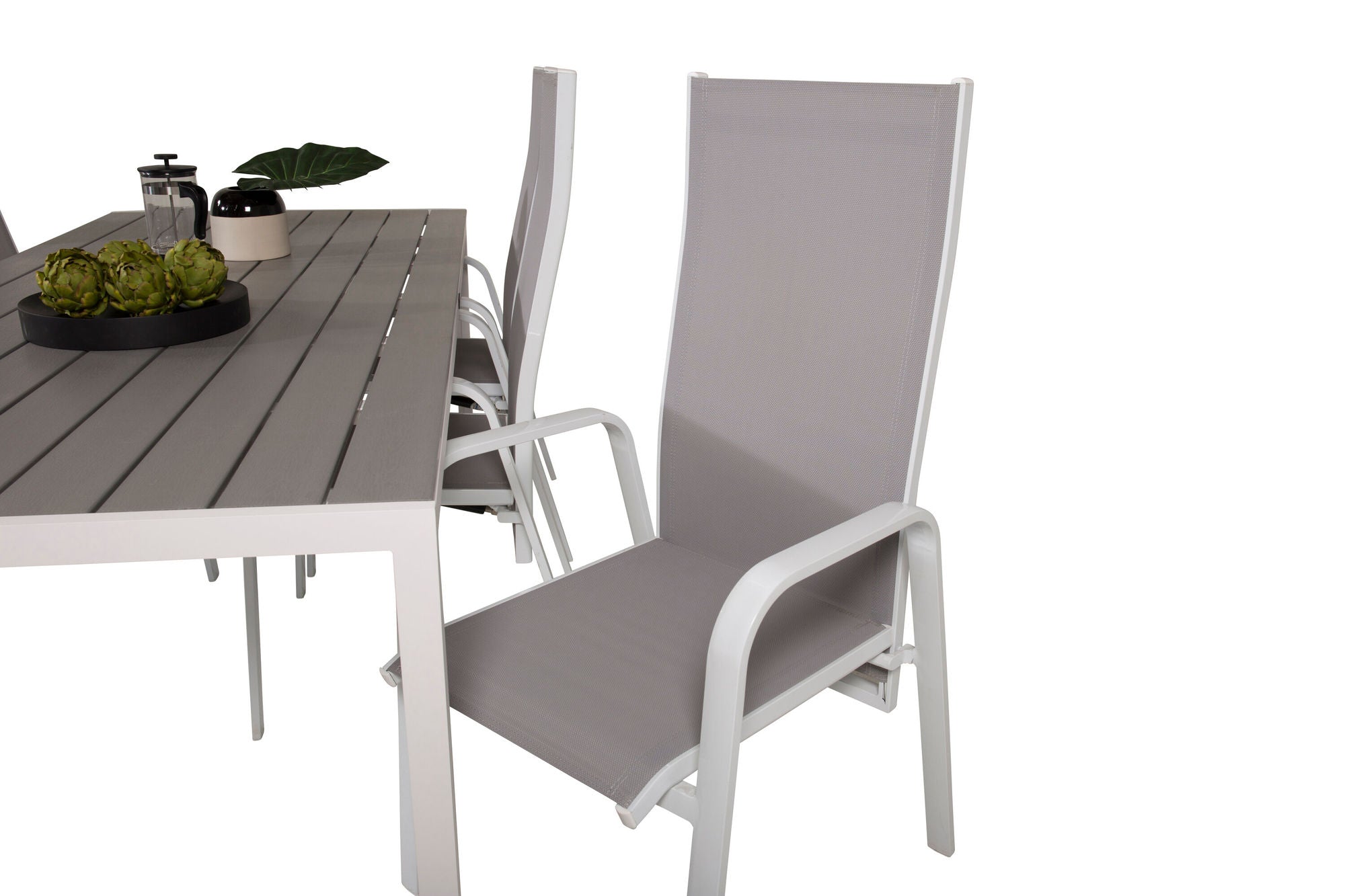 Venture Home Break spisebord - 205*90 - White Alu / Grey Aintwood+Copacabana Recliner stol (stackable) - White Alu / Grey Textilene_6