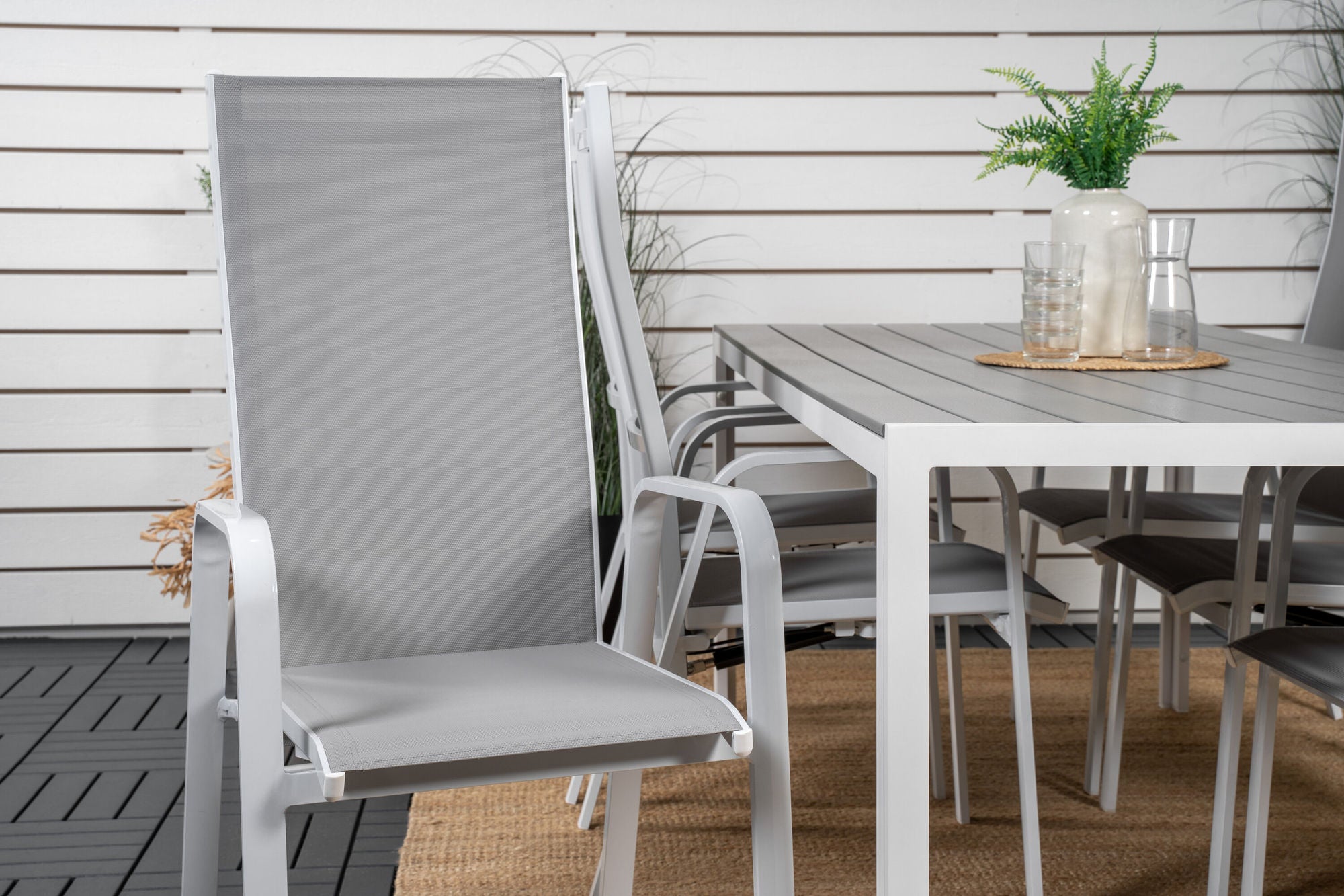 Venture Home Break spisebord - 205*90 - White Alu / Grey Aintwood+Copacabana Recliner stol (stackable) - White Alu / Grey Textilene_6