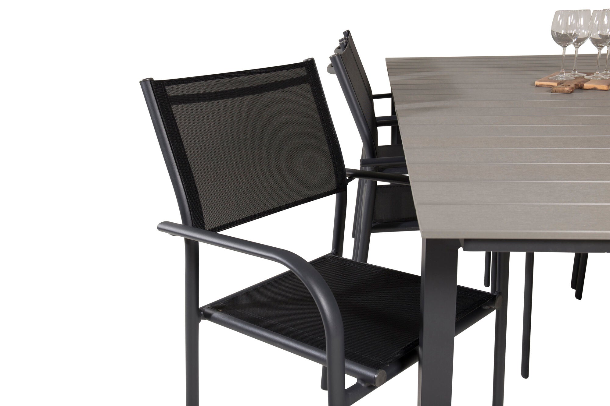 Venture Home Levels spisebord 224/324*100 - Black Aintwood +Santorini Arm stol (Stackable) - Black alu / Black Textilene_6