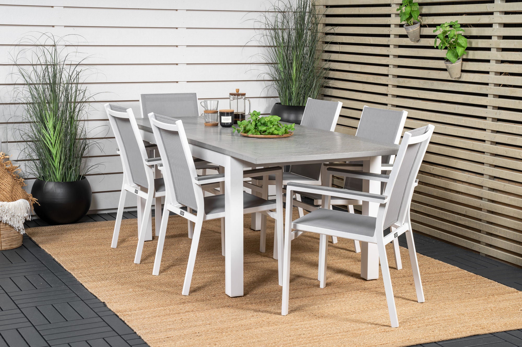 Venture Home Albany spisebord 152/210*90 - White Alu / Grey Aintwood+Parma Arm stol (stac