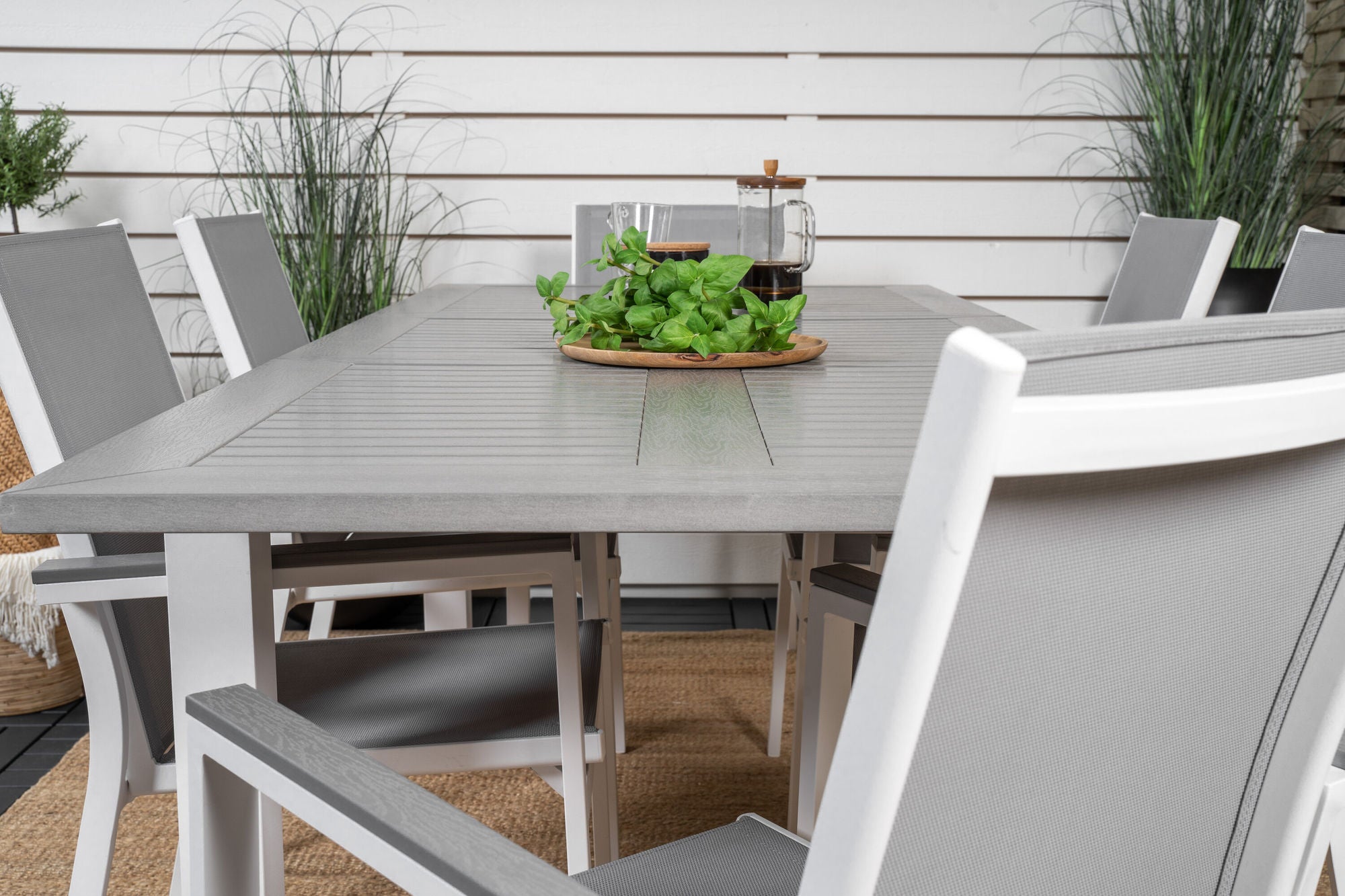 Venture Home Albany spisebord 152/210*90 - White Alu / Grey Aintwood+Parma Arm stol (stac